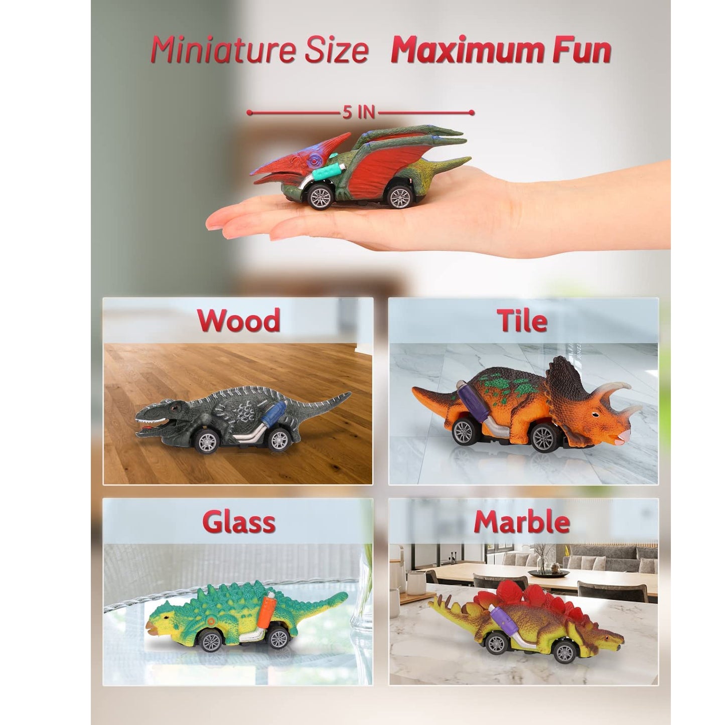 6 Pack Dinosaur Pull Back Car Toys for Boys 3-5, Boys and Toddlers Gifts, Dinosaur Toys for Boys 2 3 4 5 Year Old