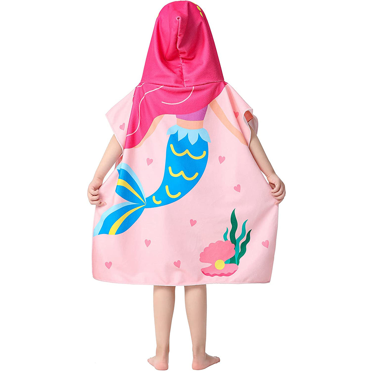 Bath Towel for Kids, Beach Towels for Kids Hooded Beach Towels Poncho for 3-6 Years Girls(Pink)