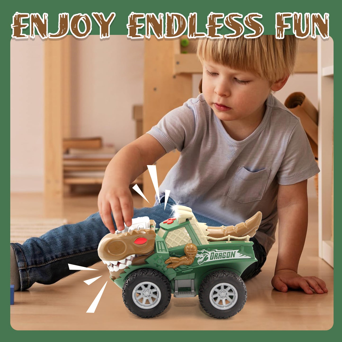 Dinosaur Truck Toy, Car Toys for Boy 3-6 Years, Lights Up Toy Truck for Toddlers 3 4 5 6 Years Old, Birthday Gift for Kids