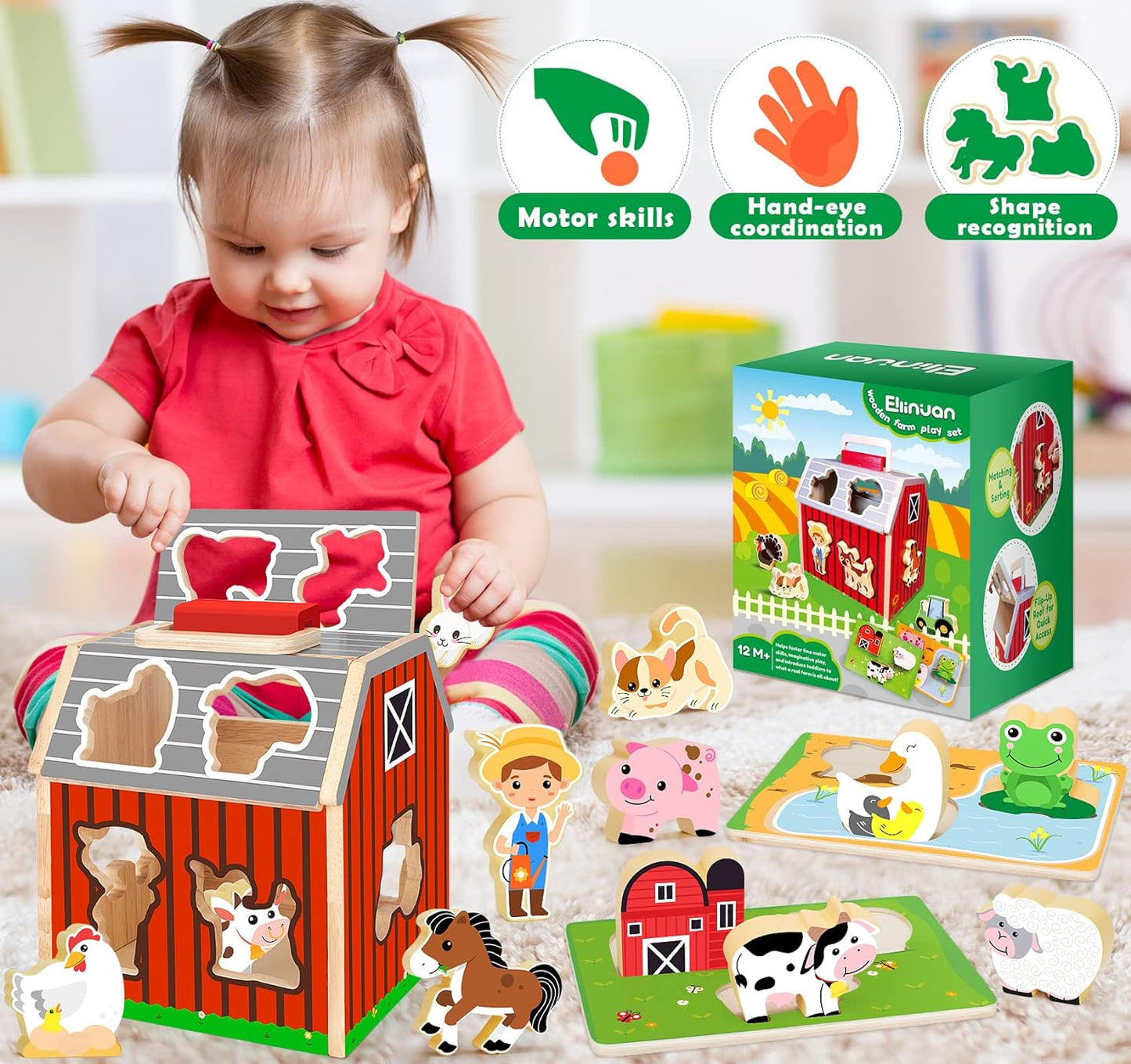 Montessori Toys for 1 Year Old, Wooden Farm Animals Toy for Toddlers 1-3, Learning Educational Toys for 1 2 3 Year Old Boys Girls