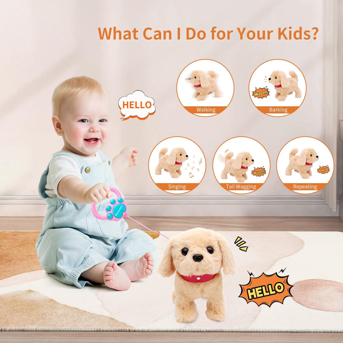 Walking Dog Toy, Walking Plush Toys for Toddler Girls, Birthday Gifts for 1 2 3 Year Old Girls