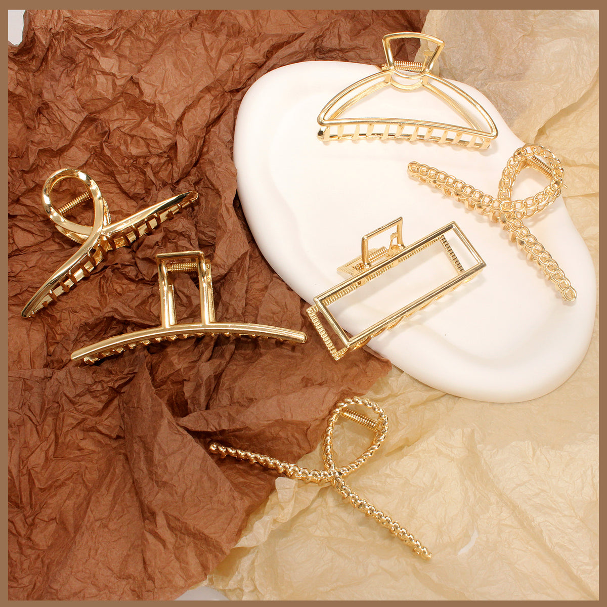 Style-Carry 6 Pcs Large Metal Hair Claw Clips for Thick Hair, Non-Slip Gold Color Jaw Clamps, Fashion Styling Hair Accessories for Women Girls