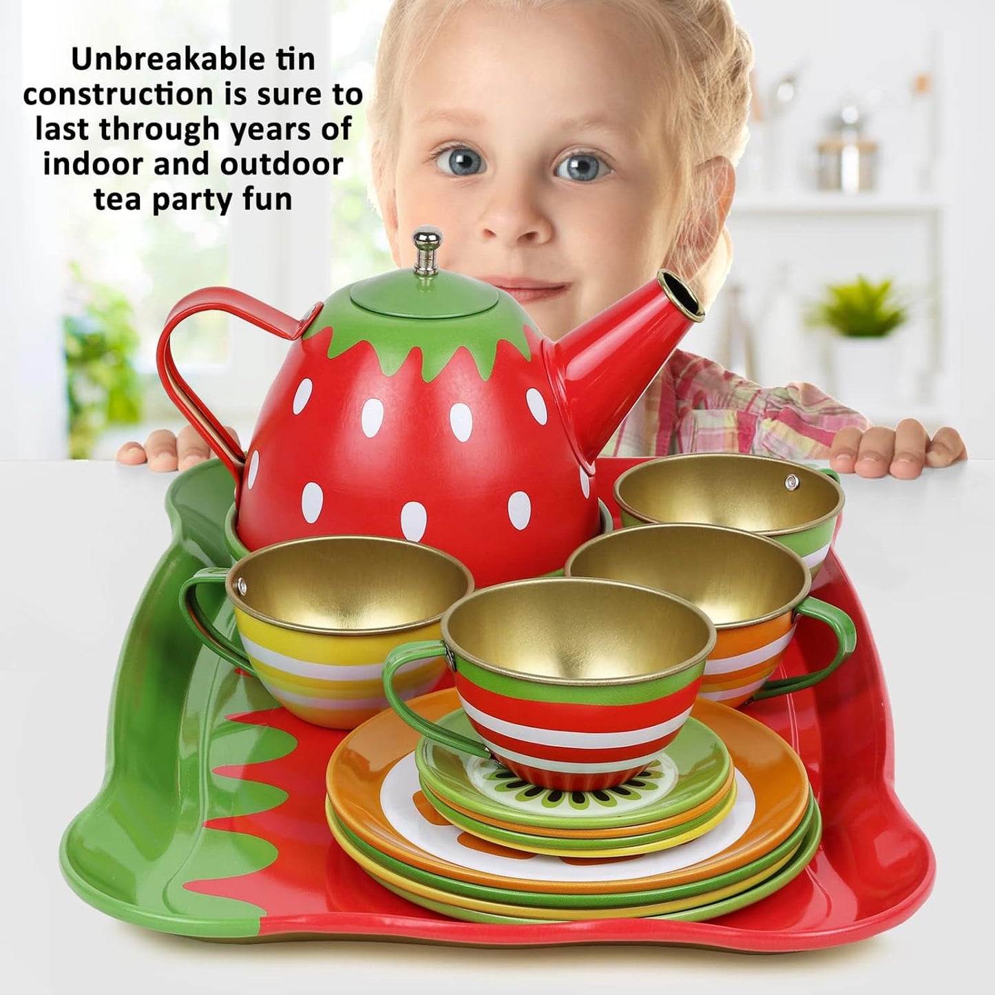 Style-Carry Kids Tea Set for Little Girls, Princess Tea Party Set for Toddlers Flower Design Toy Tea Set, Pretend Play Toys for Girls 3 4 5 6 Year Old Toddlers (Fruit)
