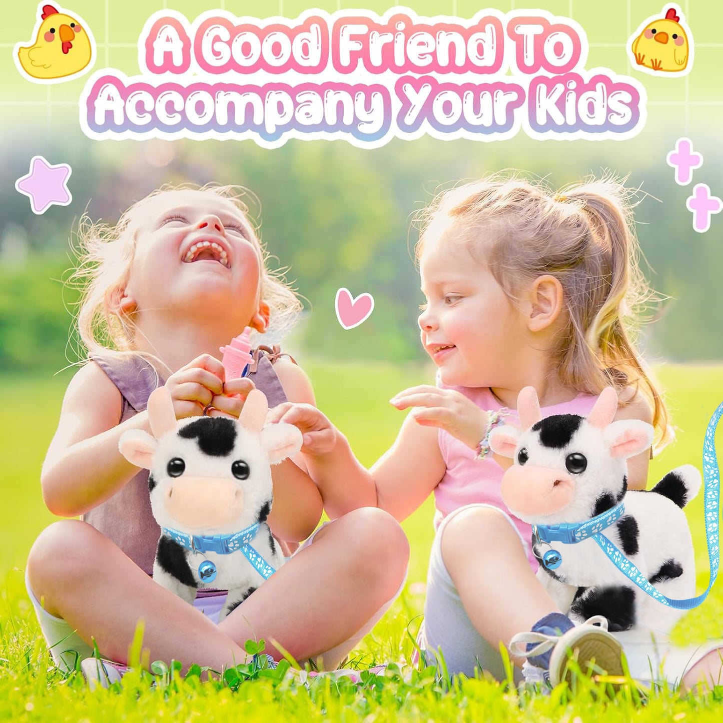 Plush Walking Cow Toy for Kids,Walking Plush Toys for Toddler 2 Year Old Birthday Easter Gifts