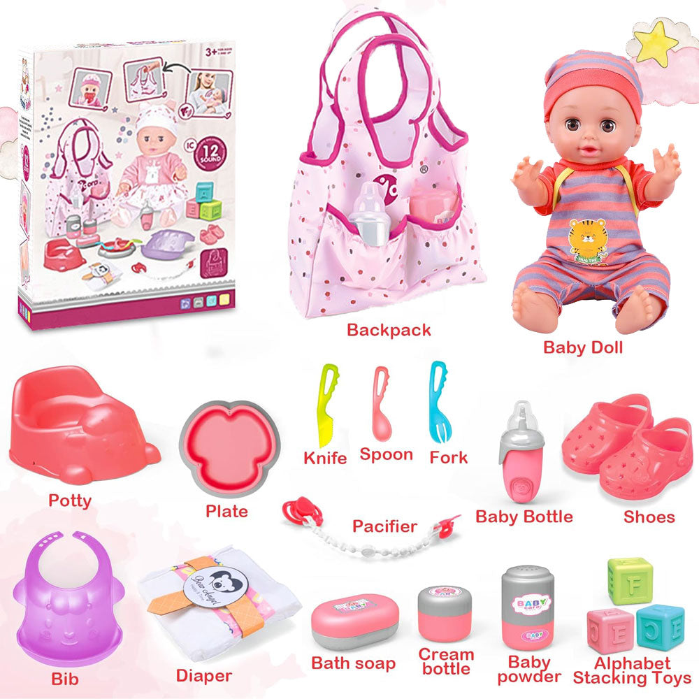 Baby Care Doll Toys Set Toy Set for Girls 2 3 4 5 Year Old, Pretend Play Toddler Toys, Birthday Gifts for Age 3-5 Years Girls