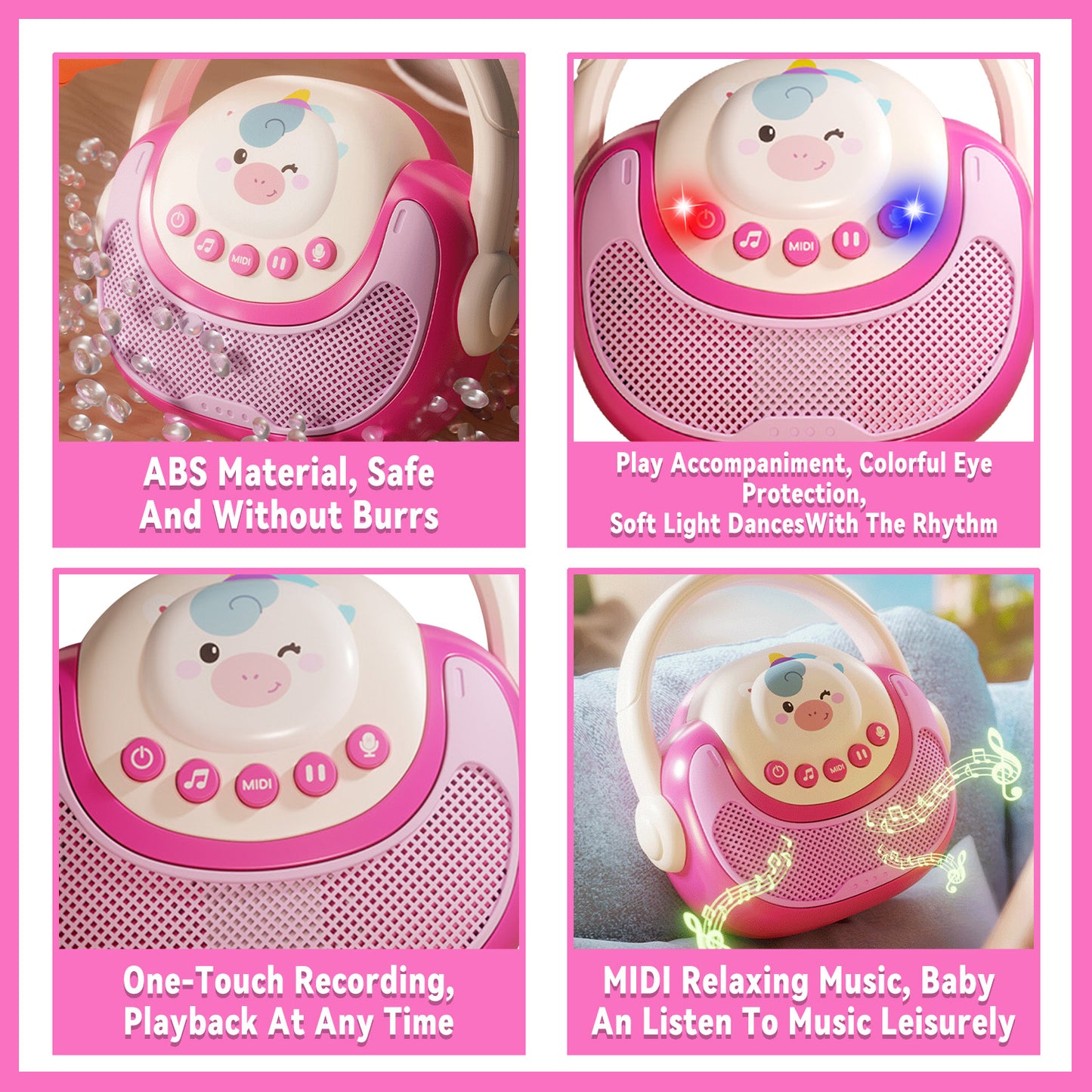 Kids Music Player with LED Lights & Recording, Singing, Stories- Musical Toys for Toddlers 1-3-5, Baby Learning Toys for 1 Year Old Birthday Gifts for 1 2 3 Year Old Girls Boys