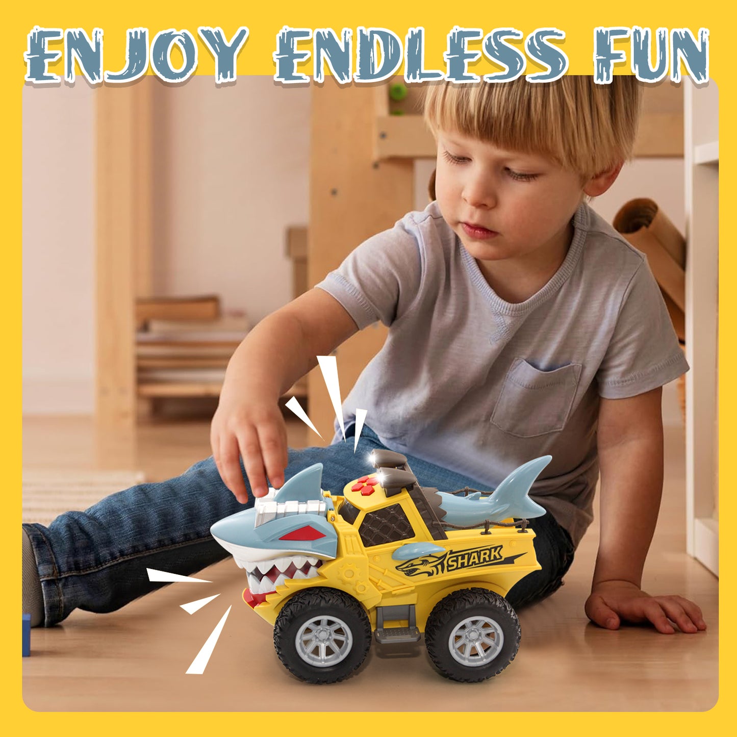 Shark Truck Toy, Car Toys for Boy 3-6 Years, Lights Up Toy Truck for Toddler 2 3 4 5 6 Years Old, Birthday Gift for Kids