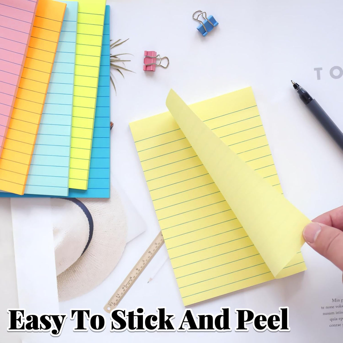 Style-Carry 9 Pads 450 Sheets Lined Sticky Notes 4x6, Colorful Large Sticky Notepads, Self-Adhesive Ruled Memo Post, for Home Office Supplies