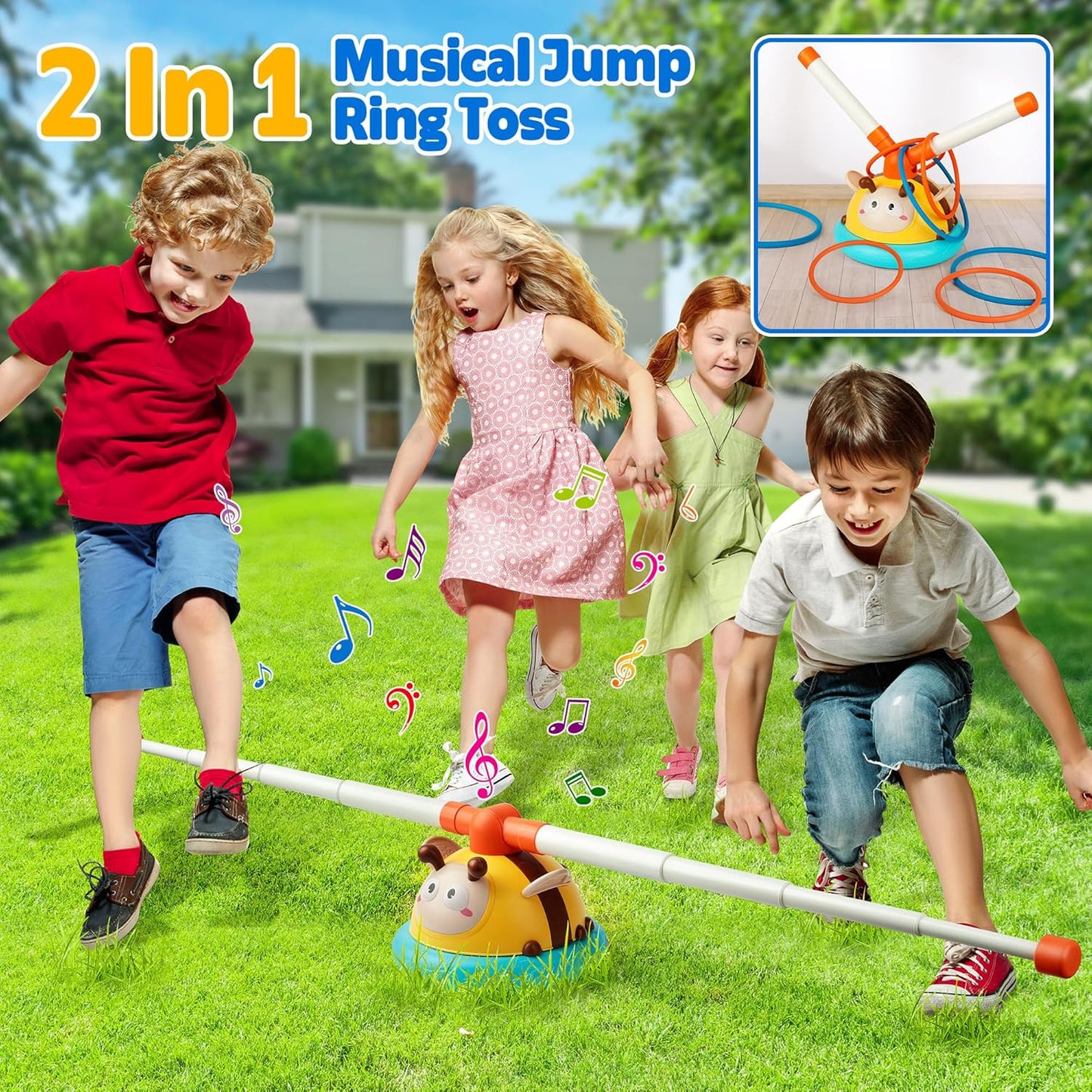 Outdoor Toys for Kids Ages 4-8, 2 in 1 Musical Jump Outdoor Games Toys, Toss Ring Game, Indoor Sport Toys Gift for Boys 3-6 Years