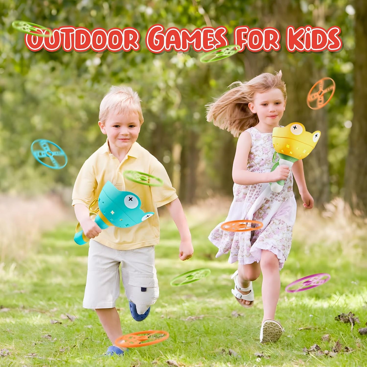 Outdoor Toys for Kids 4-8, Flying Disc Launcher Toys Outdoor Sports Games for 4 5 6 7 8 Years Old Boys Girls