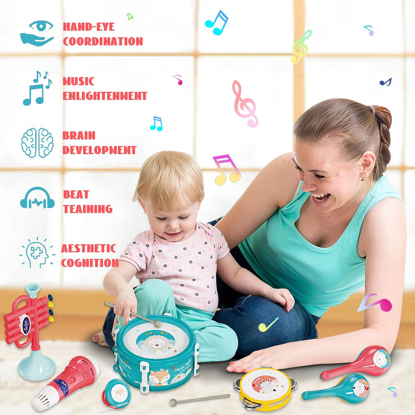 Musical Instruments Set, 8 in 1 Musical Toy for Toddlers 1-3, Baby Toys for 12-24 Months, Learning Toys for 1 2 3 Year Old Boys Girls