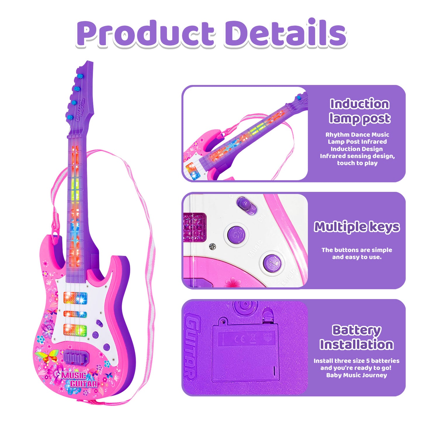 Guitar Toys for Girls 3-6 Years, Musical Instruments for Kids Ages 3+ Years, Toddler Girls Toys 3 4 5 6 Year Old