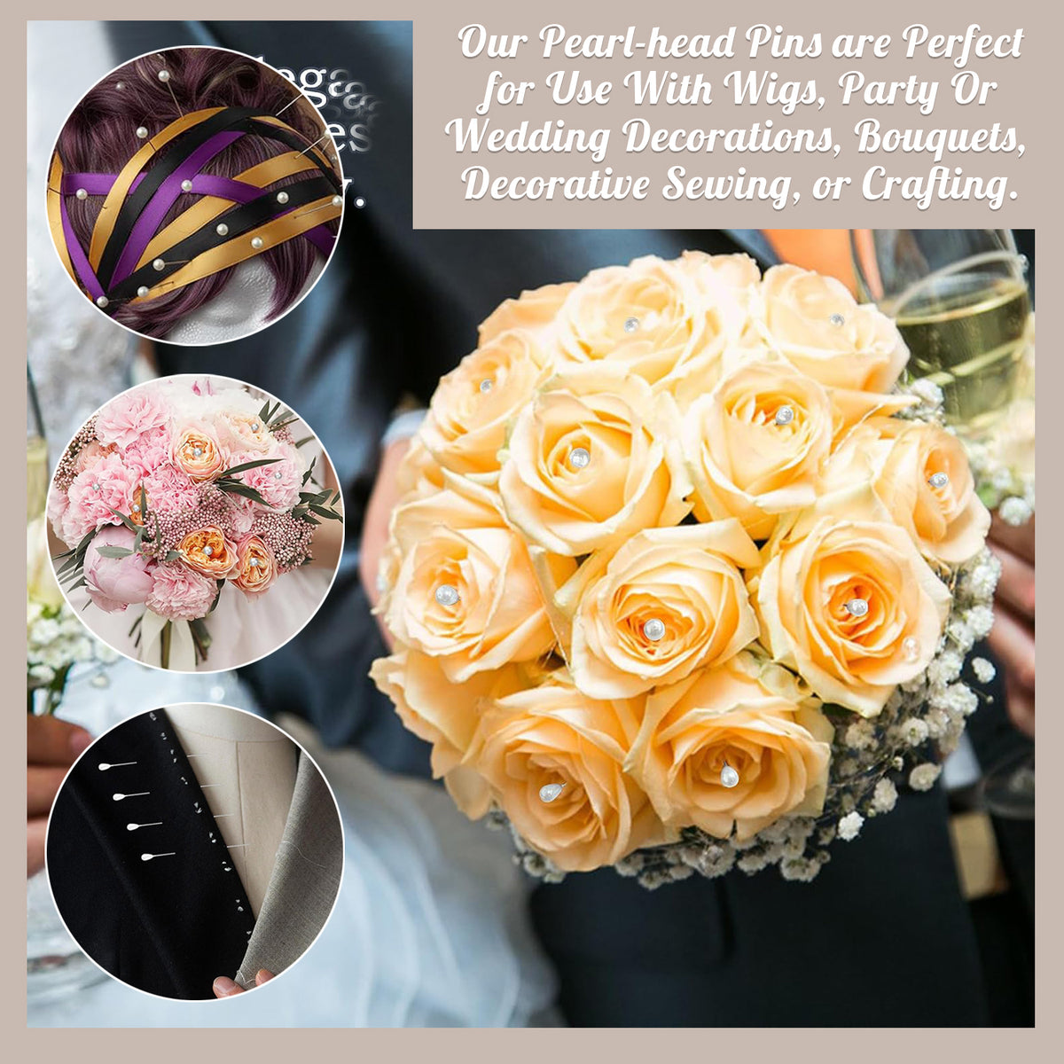 Style-Carry 200 Pack White Pearl Head Straight Pins, Pearl Head Corsage for DIY Craft and Sewing Supplies,Wedding Flower Decorations