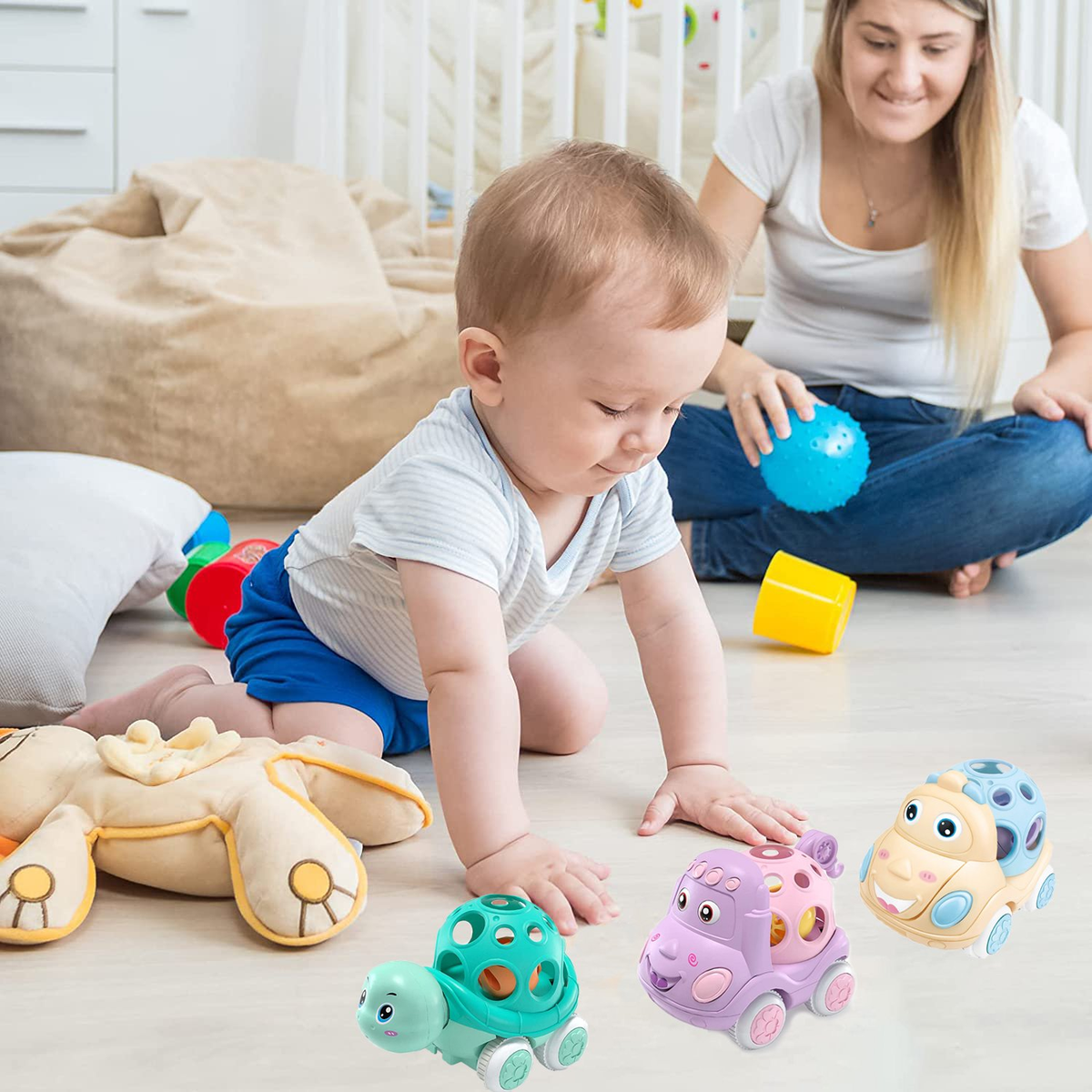 Baby Toys for 12-24 Months, Car Toys for 1 Year Old Toddler, Rattle & Roll Toys for Baby Boys Girls Gifts