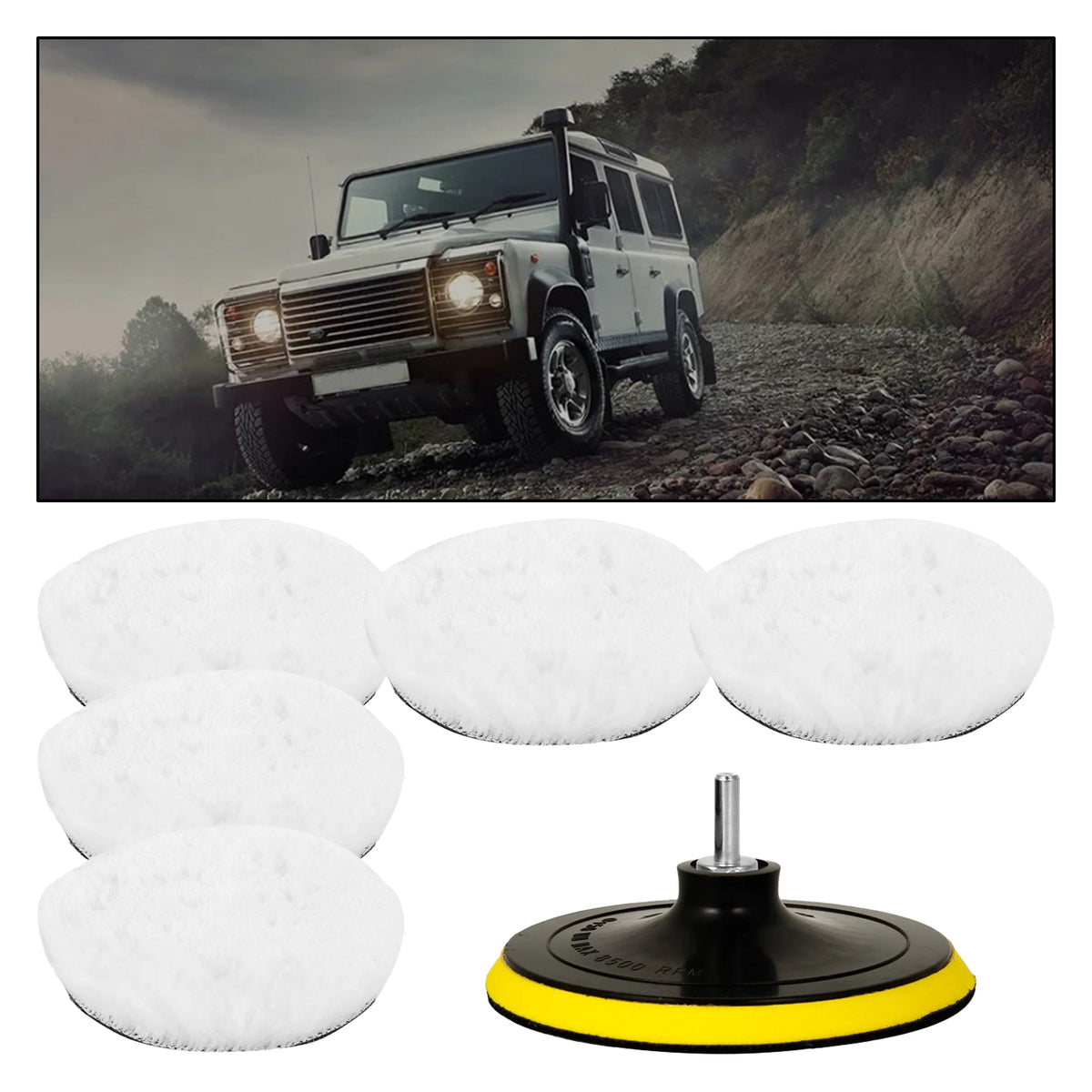 7 Pcs 5 inch Wool Polishing Buffing Pads with M14 Drill Adapter and Polishing Wheel for Drill Buffer Attachment