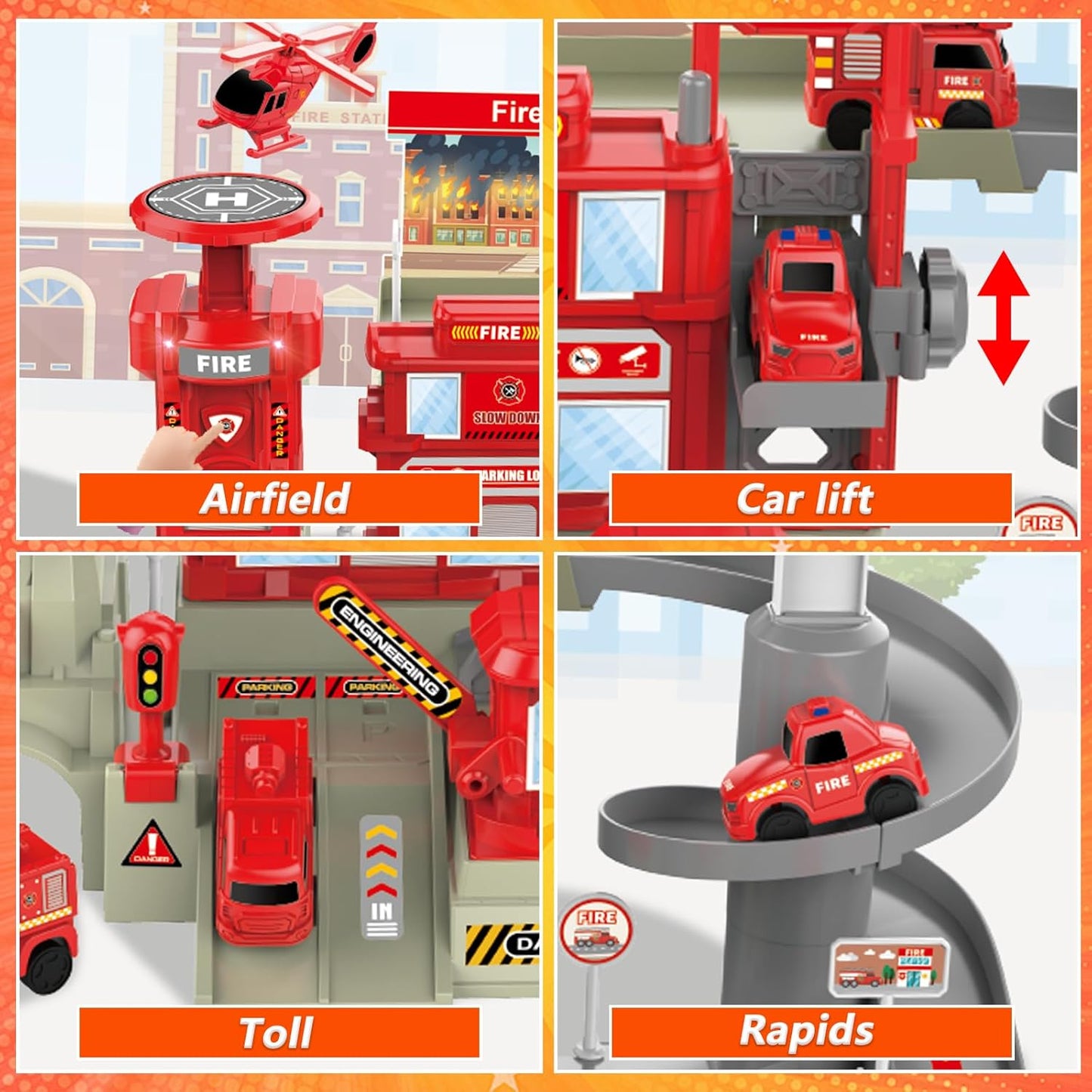 Fire Station with Fire Truck Set, Toys for 3 4 5 6 Year Old Boys, Cars Toy Set for Toddler Ages 3-6