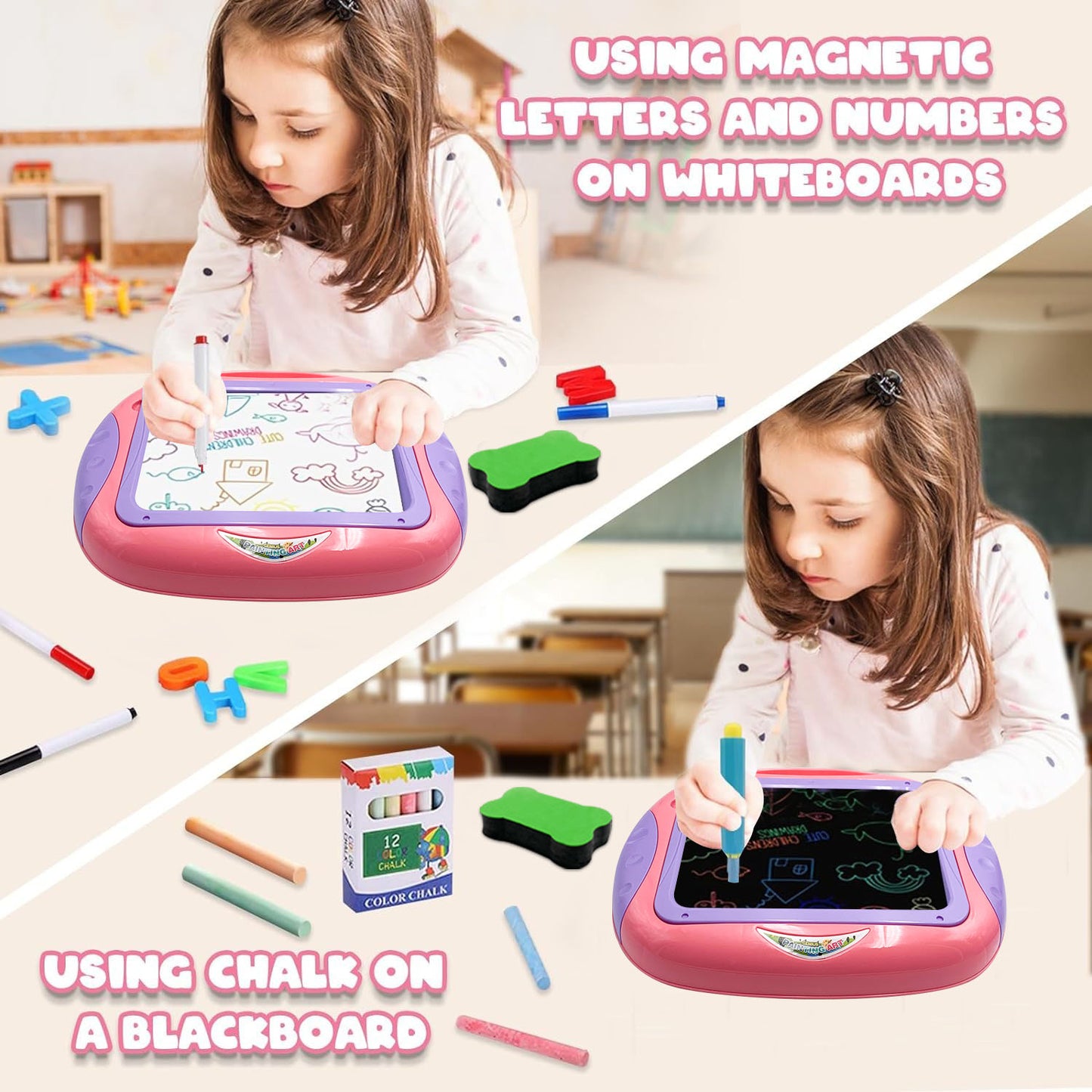 Learning Toys for 2 3 4 5 6 Years Old Boys Girls, Educational Toddlers Toys for 2 3 4 Year Old Boys Girls, Drawing Board for Toddlers 1-3 Birthday Gifts(Pink)