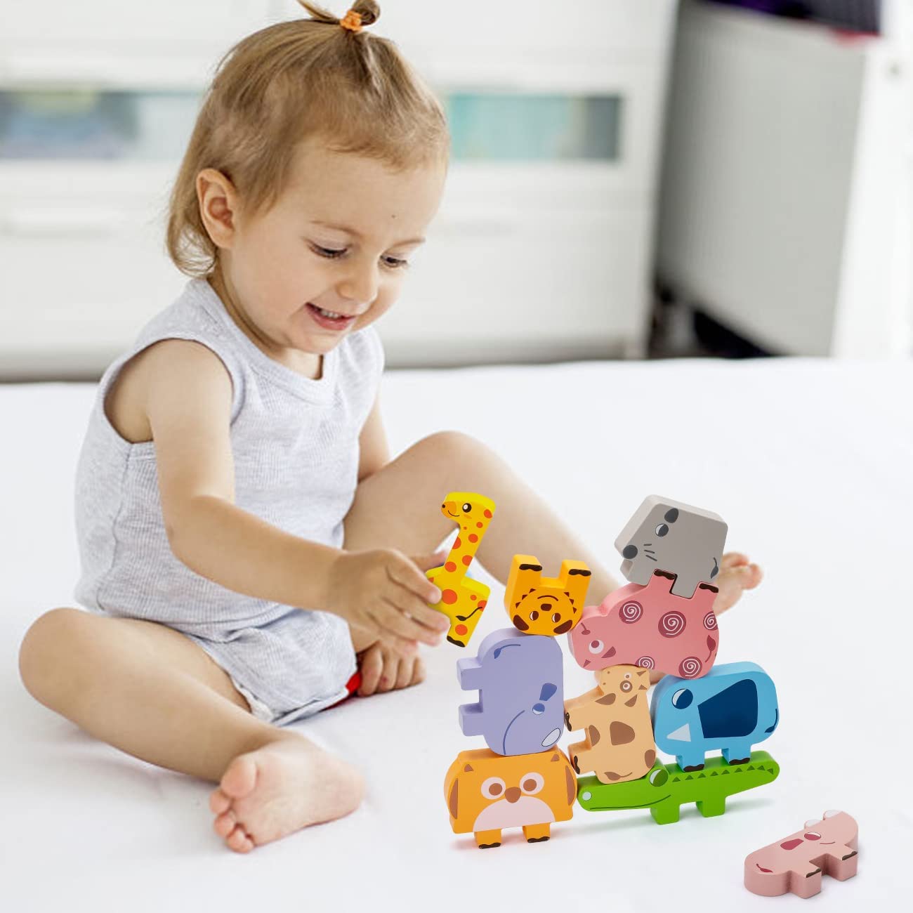 Style-Carry Montessori Toys for Kids 1 2 3, Wooden Stacking Building Blocks Construction Preschool Educational Gifts for Toddlers Boys Girls