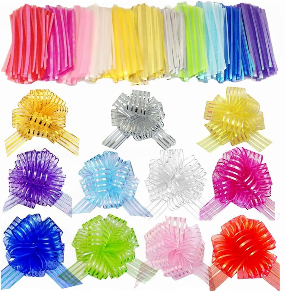 22 Pcs Gift Pull Bow, Large Gift Bow Organza Pull Bow with Ribbon for Present Gift Wrapping (Mixed Color, 6 Inch)