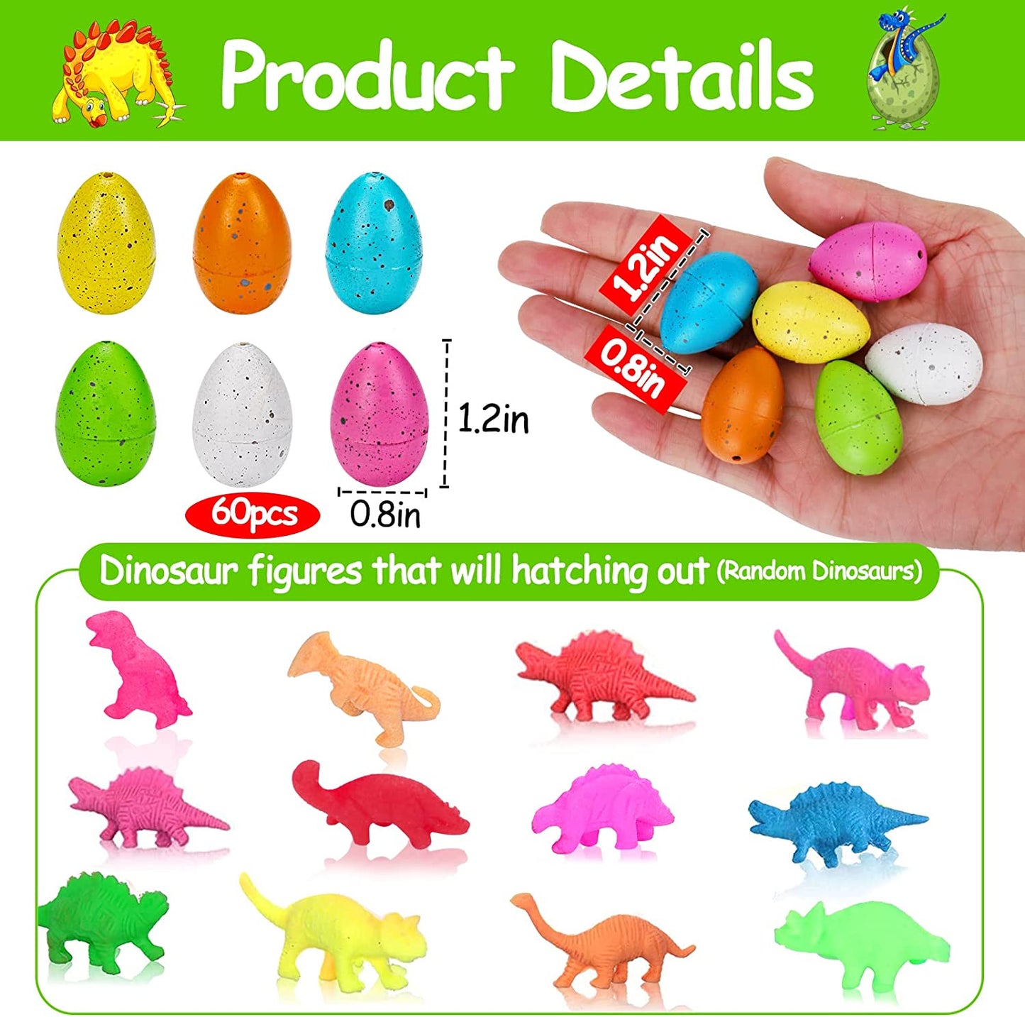60 Pcs Hatching Dinosaur Eggs - Birthday Party Supplies - Dinosaur Party Supplies for Kids 3-12 - Party Favors Goodie Bags