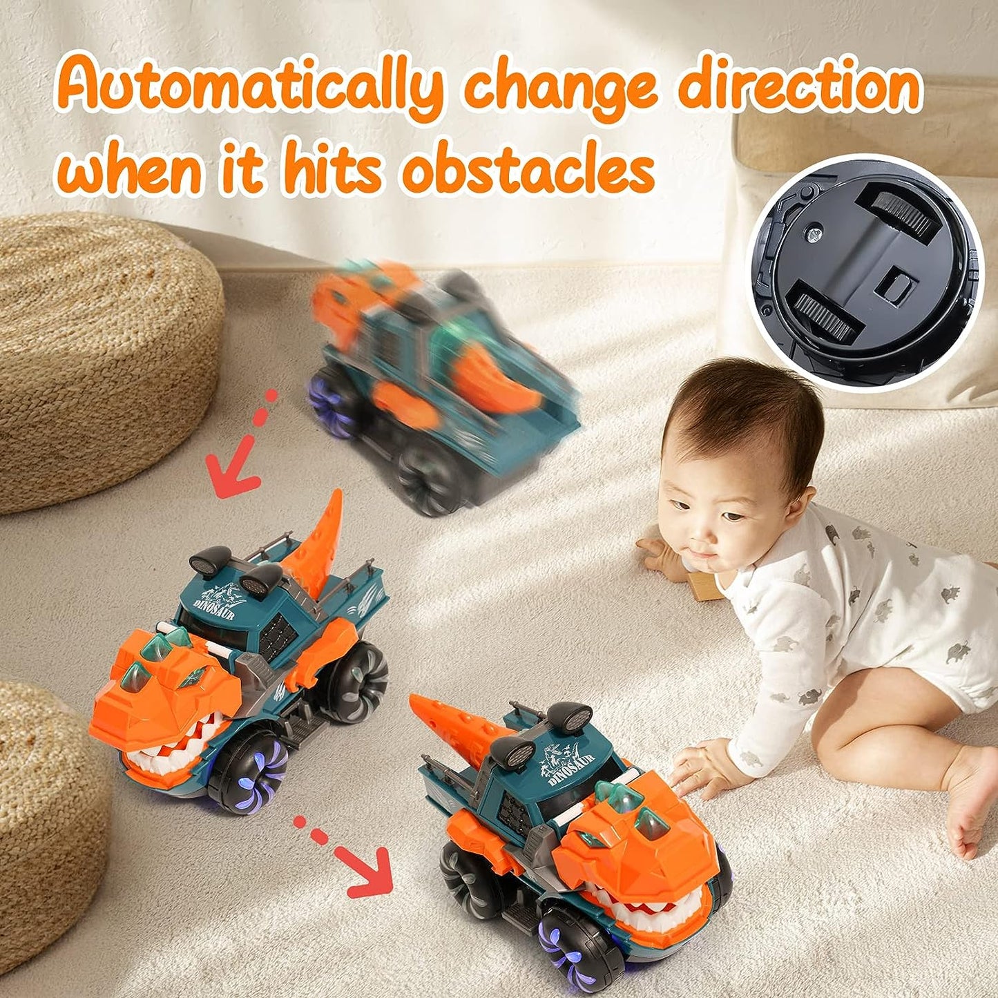 Monster Truck with Flashing Lights Music Roaring Sound, Dinosaur Car Toys for 3 4 5 6 Year Old Boys