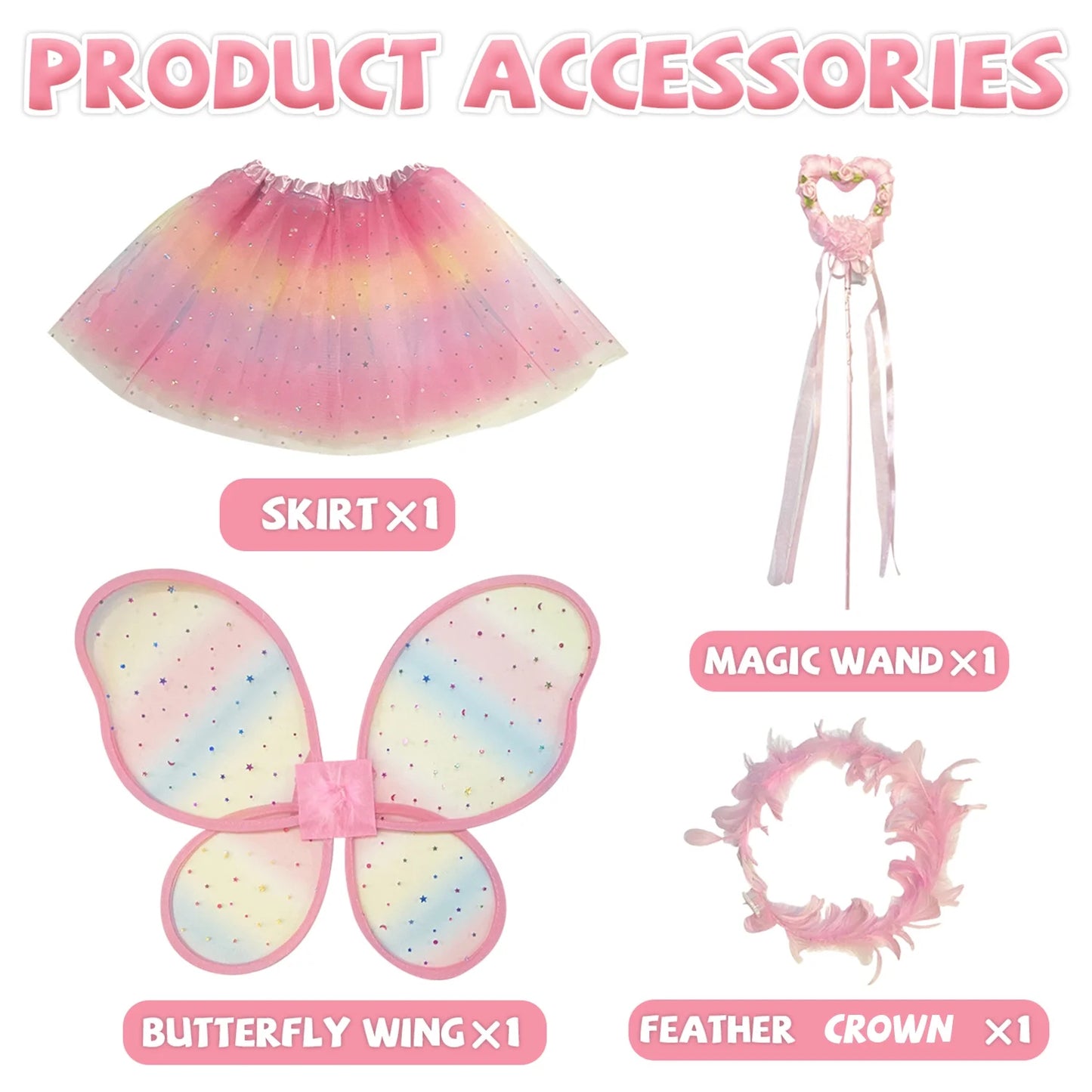 Princess Toys, Princess Dress up for Girls 3 4 5 6 Year Old, Butterfly Wing Fairy Costume Set for Girls 4-6