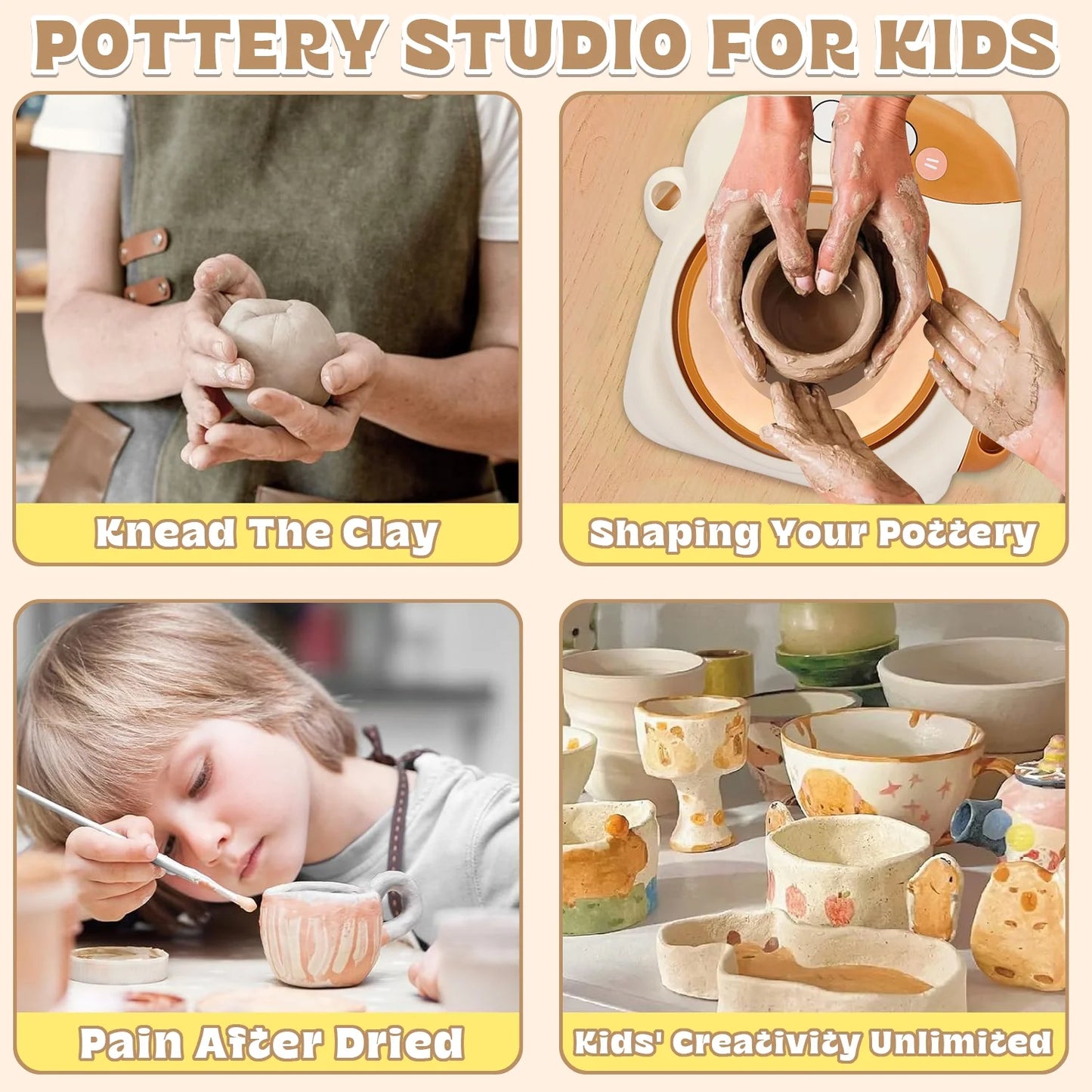 Pottery Wheel for Kids, Air Dry Clay and Kids Paint Craft Kits, Arts and Crafts Gift for Kids Girls Boys Ages 8-12 Year