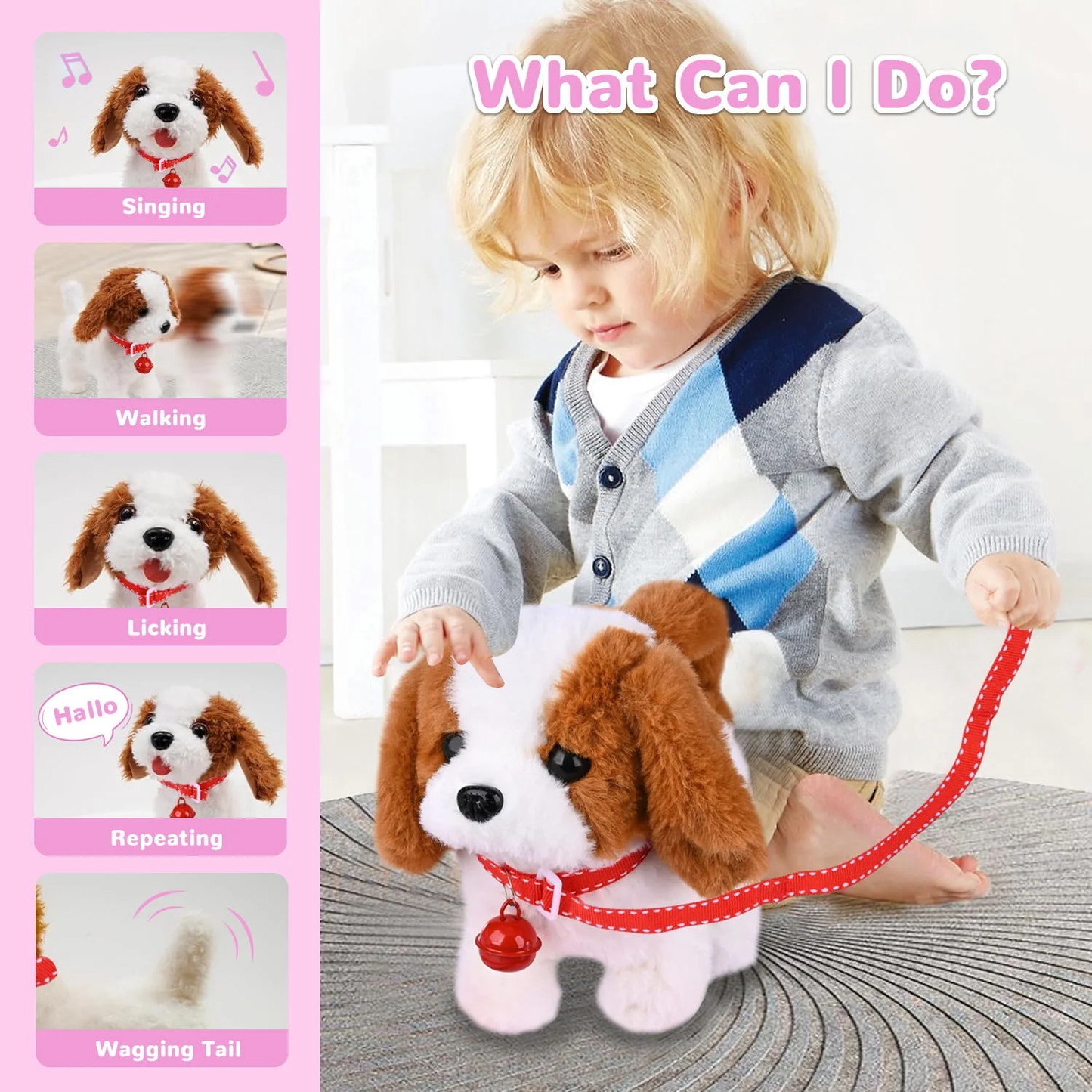 INvench Plush Toys for Kids, Walking Puppy Toy Dog, Interactive Dog Toy for Toddler 2-4 Year Old Christmas Birthday Gifts