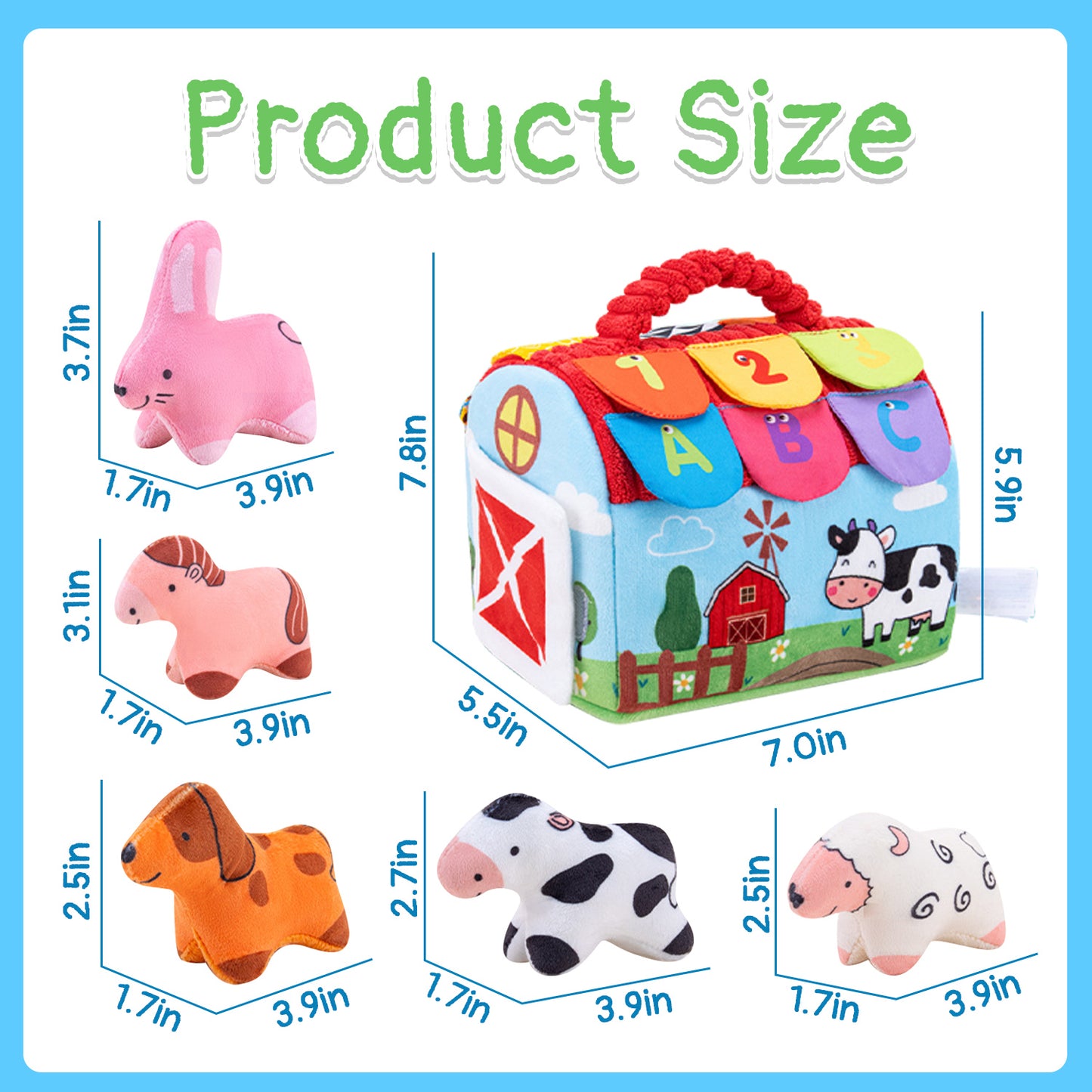 Baby Toys 6-12 Months, Soft Barn with Stuffed Farm Animals, Sensory Montessori Toy for 6 Month Girls Boys, Learning Toy for 1 Year Old Toddler