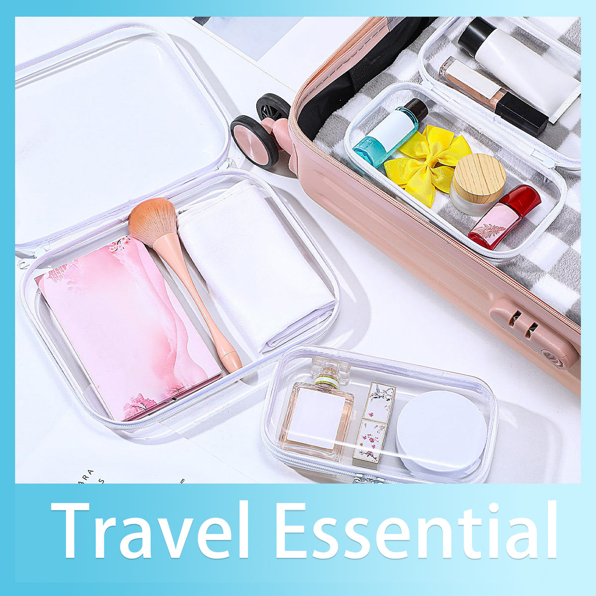 3 Pcs Clear Hard Shell Zipper Case, Transparent Waterproof Makeup Bag, Portable Travel Storage Organizer Pouch for Toy, Cosmetics, Stationery (2 Sizes)