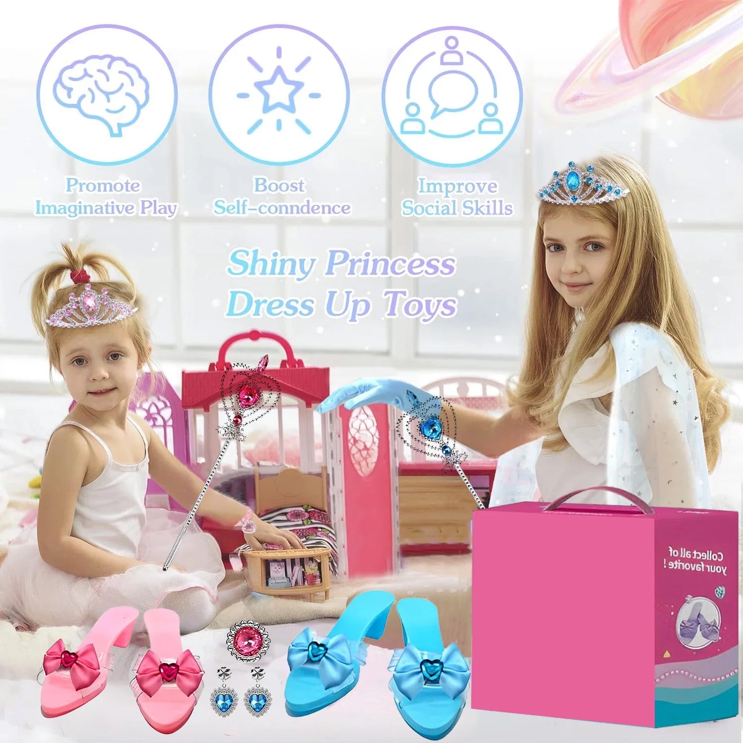 Princess Dress Up for Girls - Toddler Girls Role play for 3 4 5 6 7 Year Old - Pretend Play Birthday Christmas Gifts - Princess Dress Up for Girls 3-6