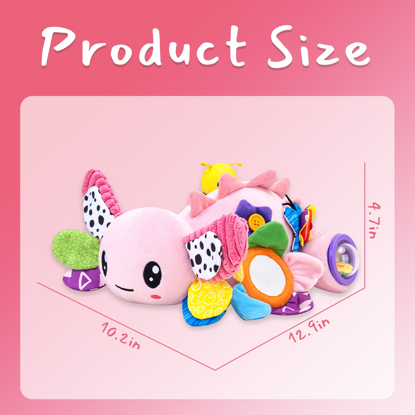 Baby Girls Toys 6-12 Months, Sensory Music Animal Stuffed Toy, Crinkle Mat Mirror & Teethers for Tummy Play Time, Crawling Toy for Infant 6-9-12 Months