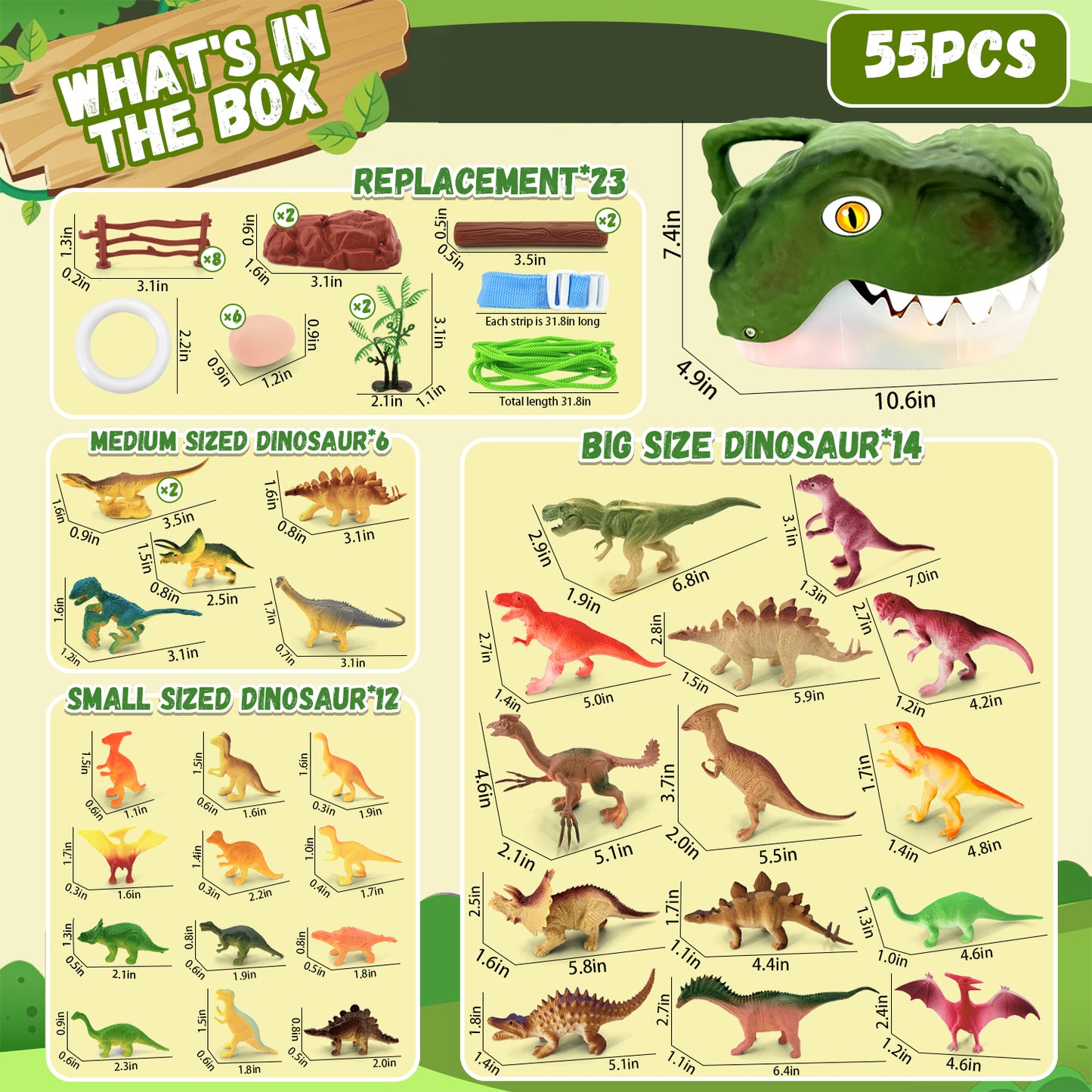 Style-Carry Dinosaur Toys for Kids 3-6 Years, 54Pcs Dinosaurs Figures&Trees&Fence, Dino Toy Gift for Toddler Boys Girls Ages 3 4 5