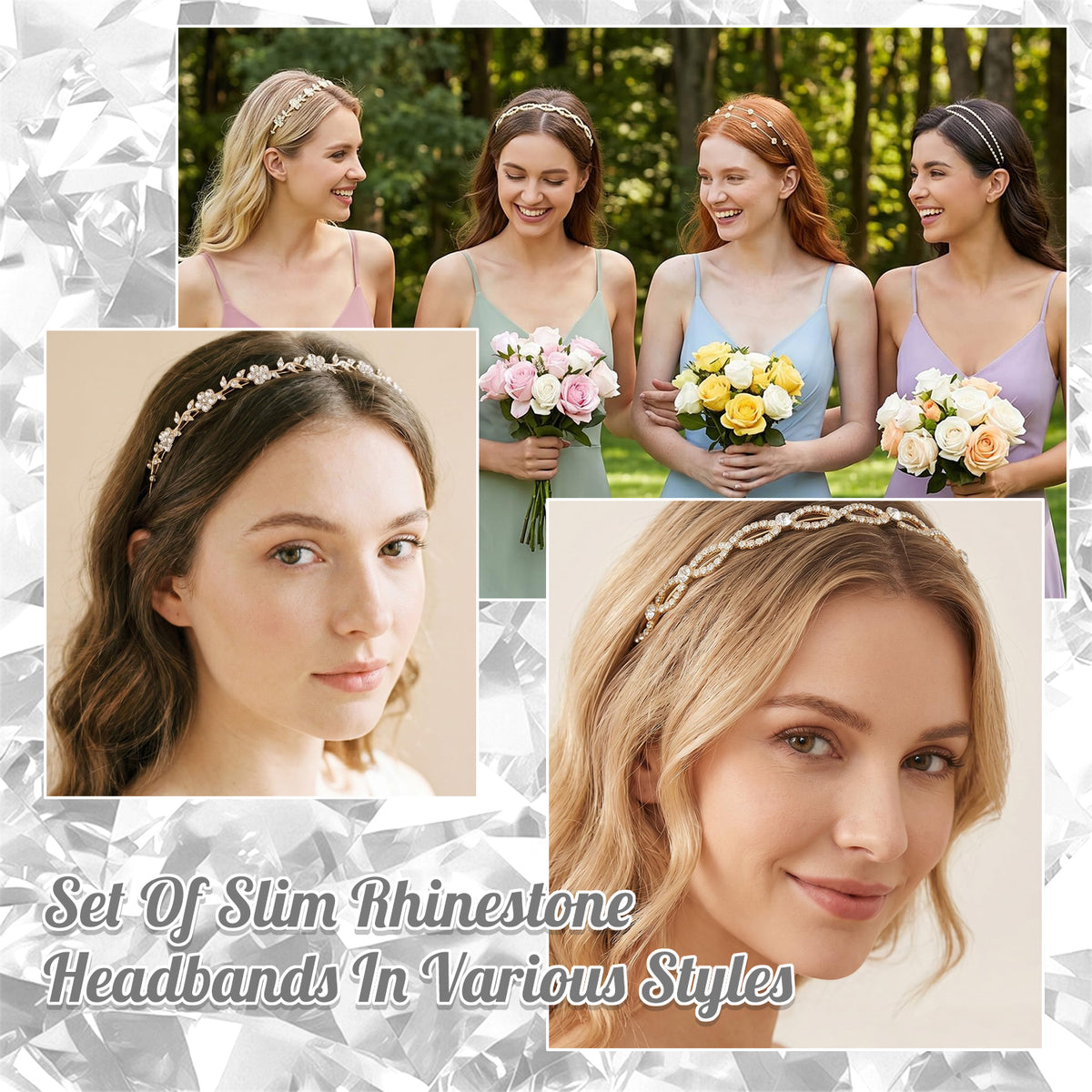 Style-Carry 4 Packs Gold Zircon Rhinestone Thin Headbands, Elegant Decorative Hair Bands for Women, Hair Accessories for Daily Makeup Wedding Prom Party