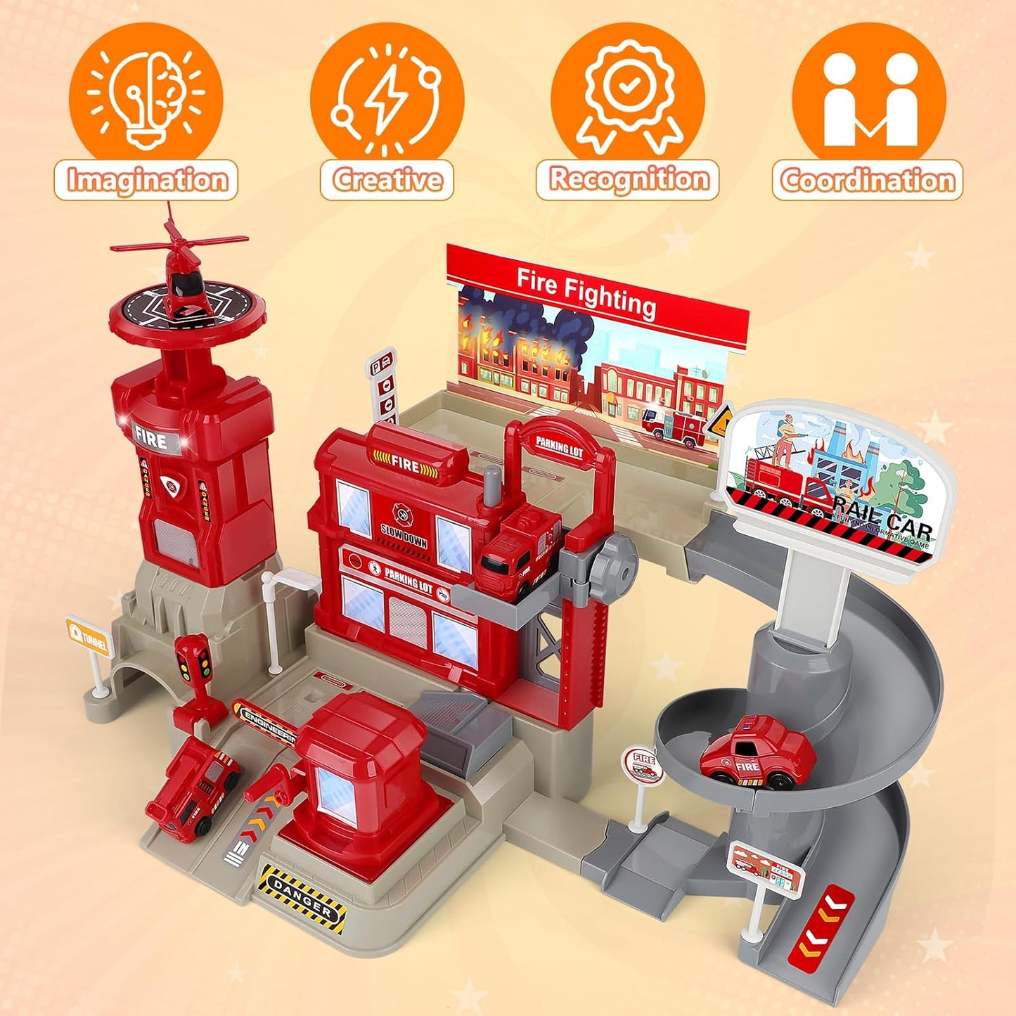 Fire Station with Fire Truck Set, Toys for 3 4 5 6 Year Old Boys, Cars Toy Set for Toddler Ages 3-6