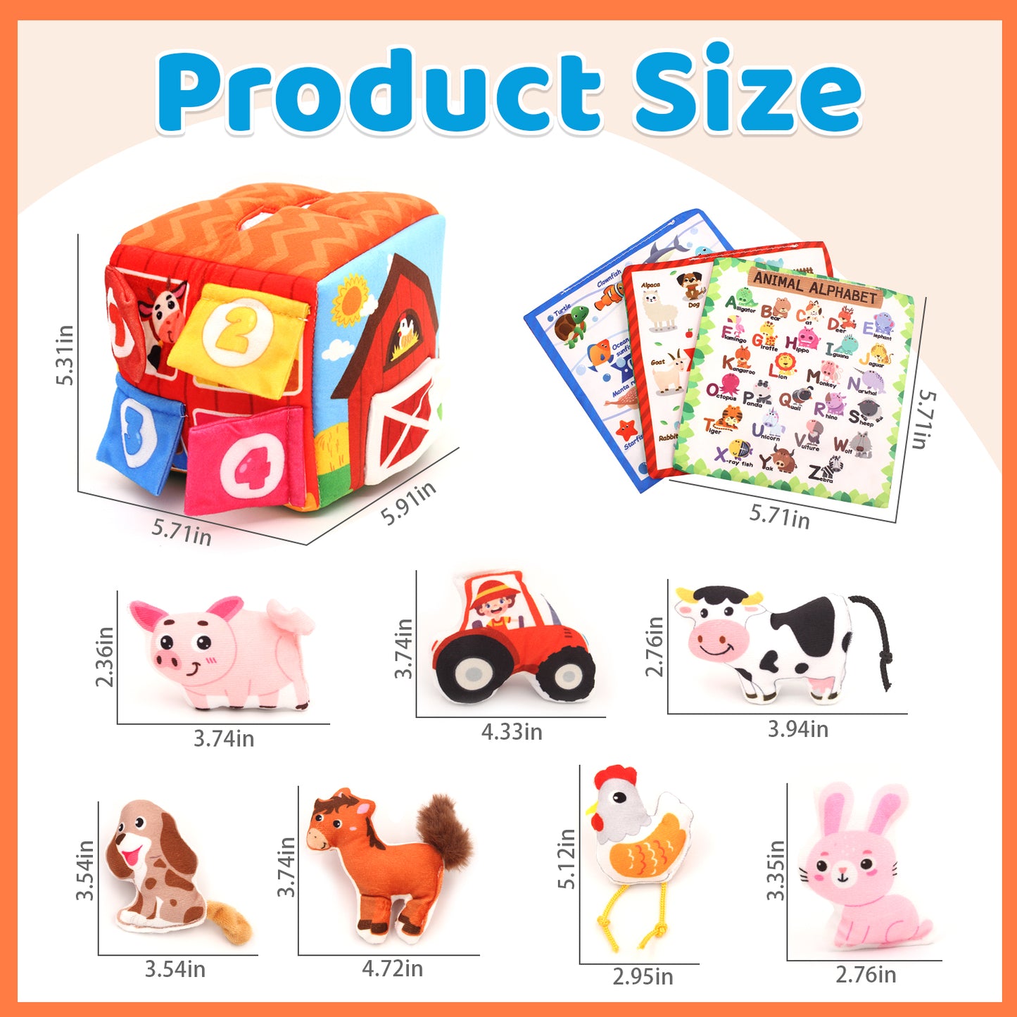 Baby Toys 6-12 Months, Soft Barn Toy with Stuffed Farm Animals, Montessori Toy for 1 Year Girls Boys, Toddlers Learning Toy