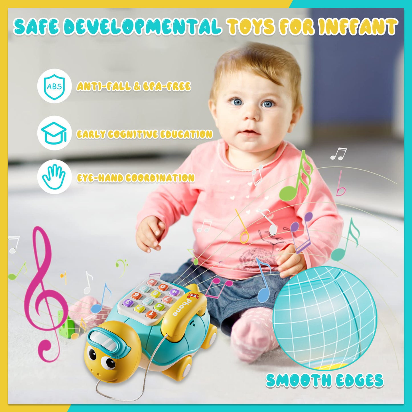 Baby Infant Light up Music Turtle Toys, Baby Toys 6-12 Months with Phone, Baby Crawling Toys for 12-24 Months, Learning Toys for 1 2 3 Year Old Boys Girls Gift