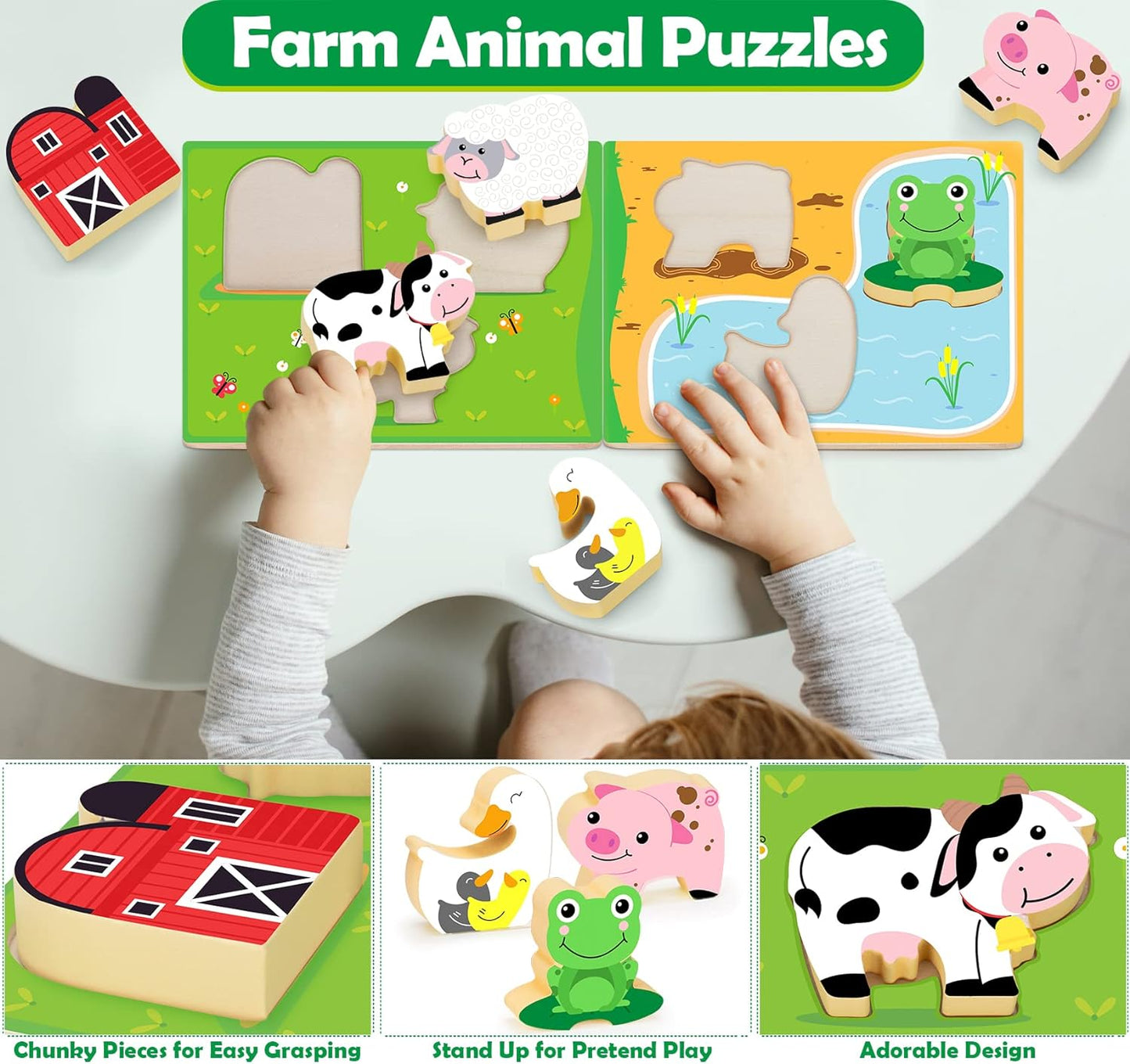 Montessori Toys for 1 Year Old, Wooden Farm Animals Toy for Toddlers 1-3, Learning Educational Toys for 1 2 3 Year Old Boys Girls