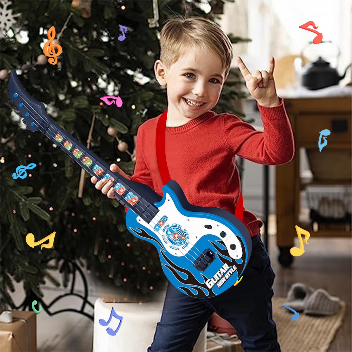 Instrument Guitar Toys for Boys 3-5,Guitar Toys with Music&Lights for Toddler Boys Aged 3 4 5 Years Old Birthday Gifts(Blue)
