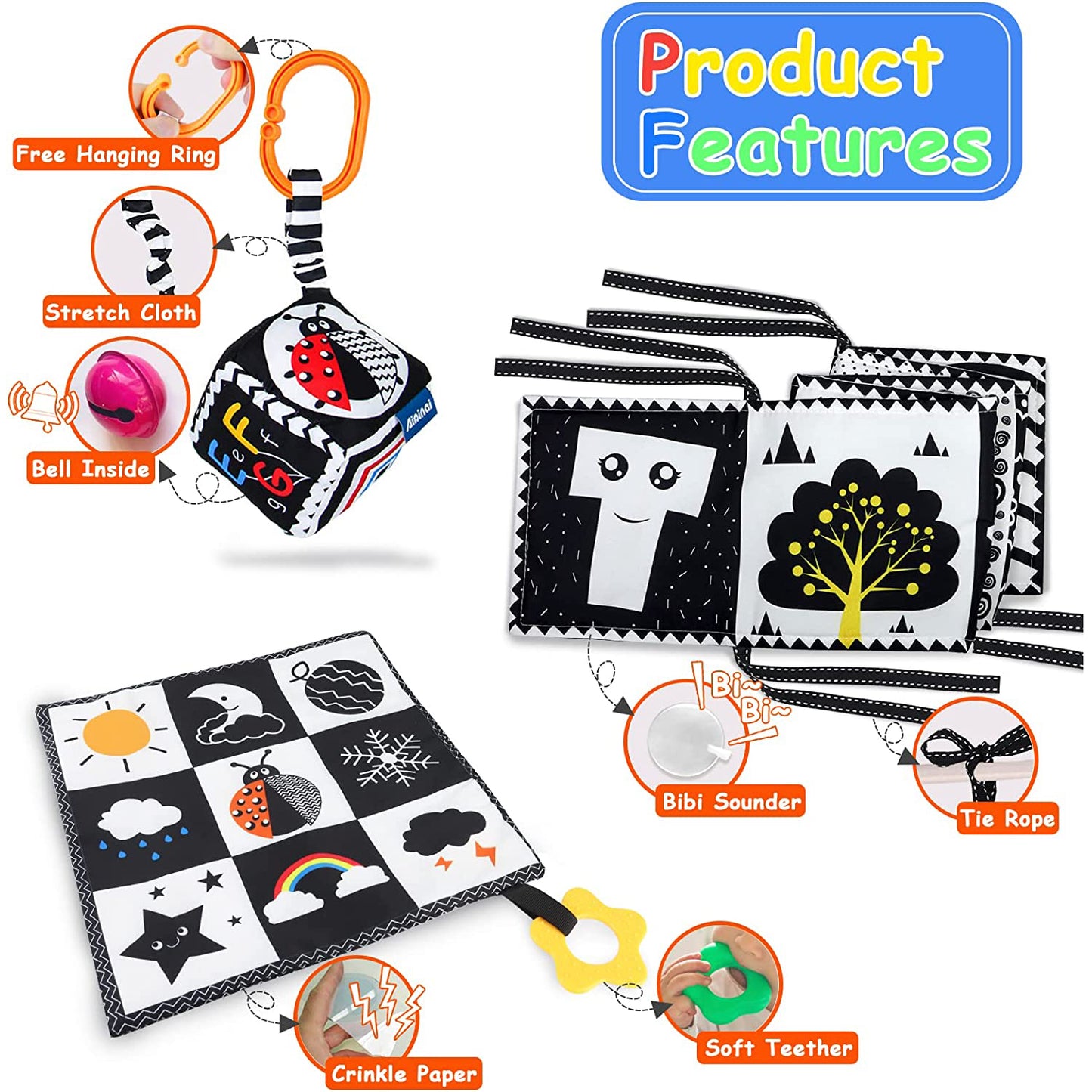 Black and White High Contrast Baby Toys 0-3 Months for Newborns, Montessori Learning Toys for 1 Years Old, Babies Sensory Soft Book for Early Education, Infant Tummy Time Toys 0-6-9 Months Baby Gifts