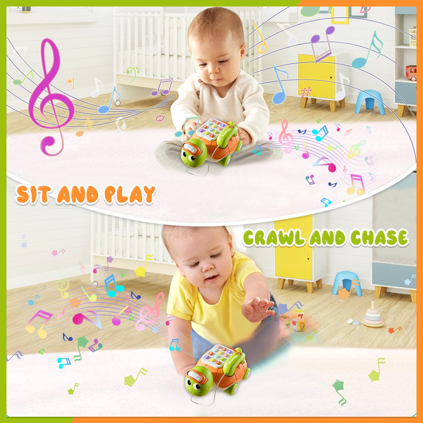 Style-Carry Baby Toys 6 to 12 Months, Musical Turtle Crawling Toys, Early Learning Toy with Light & Sound, Gifts for Boy Girl 1 Year Old