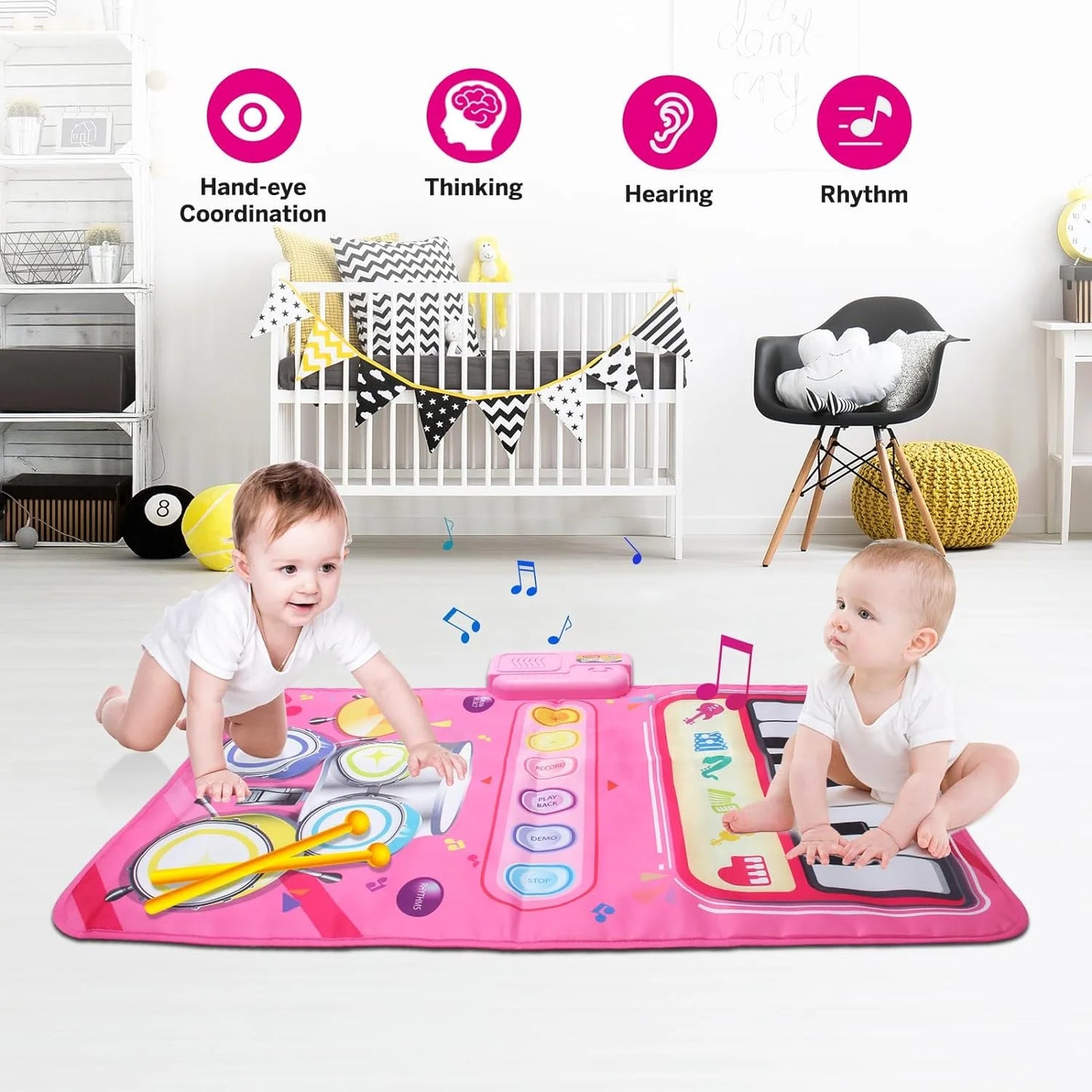 Style-Carry 1 Year Old Girl Toy, Piano Mat Baby Toys for 12 Months, 2 in 1 Toddler Music Mat with Keyboard & Drum, Early Educational Musical Toys, 2 Year Old Birthday Toy Gifts