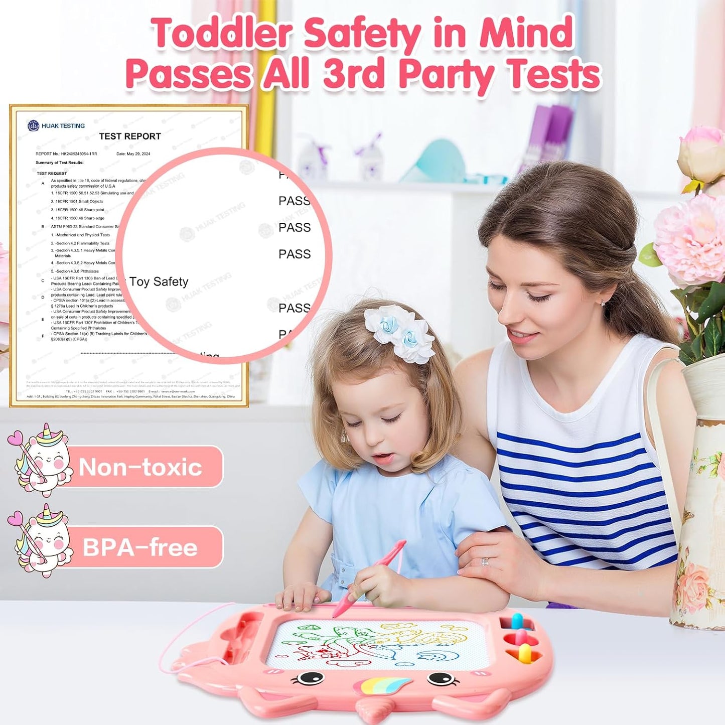 Doodle Drawing Board, Writing Board Toddler Toys Ages 2 3 4, Birthday Gifts for 2 3 4 5 6 Years Old Girls, Learning Toys for Girls 3-6 Years
