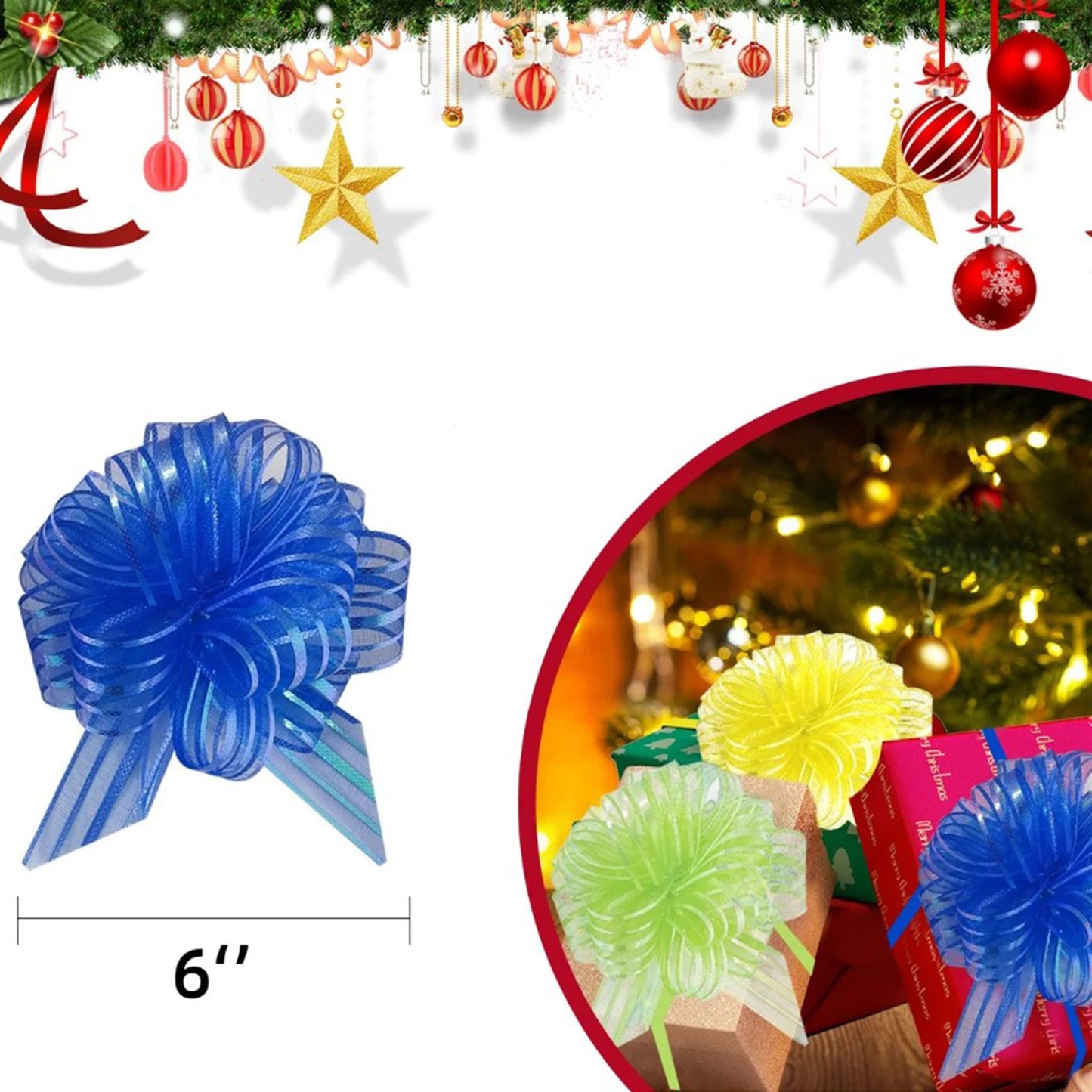 22 Pcs Gift Pull Bow, Large Gift Bow Organza Pull Bow with Ribbon for Present Gift Wrapping (Mixed Color, 6 Inch)