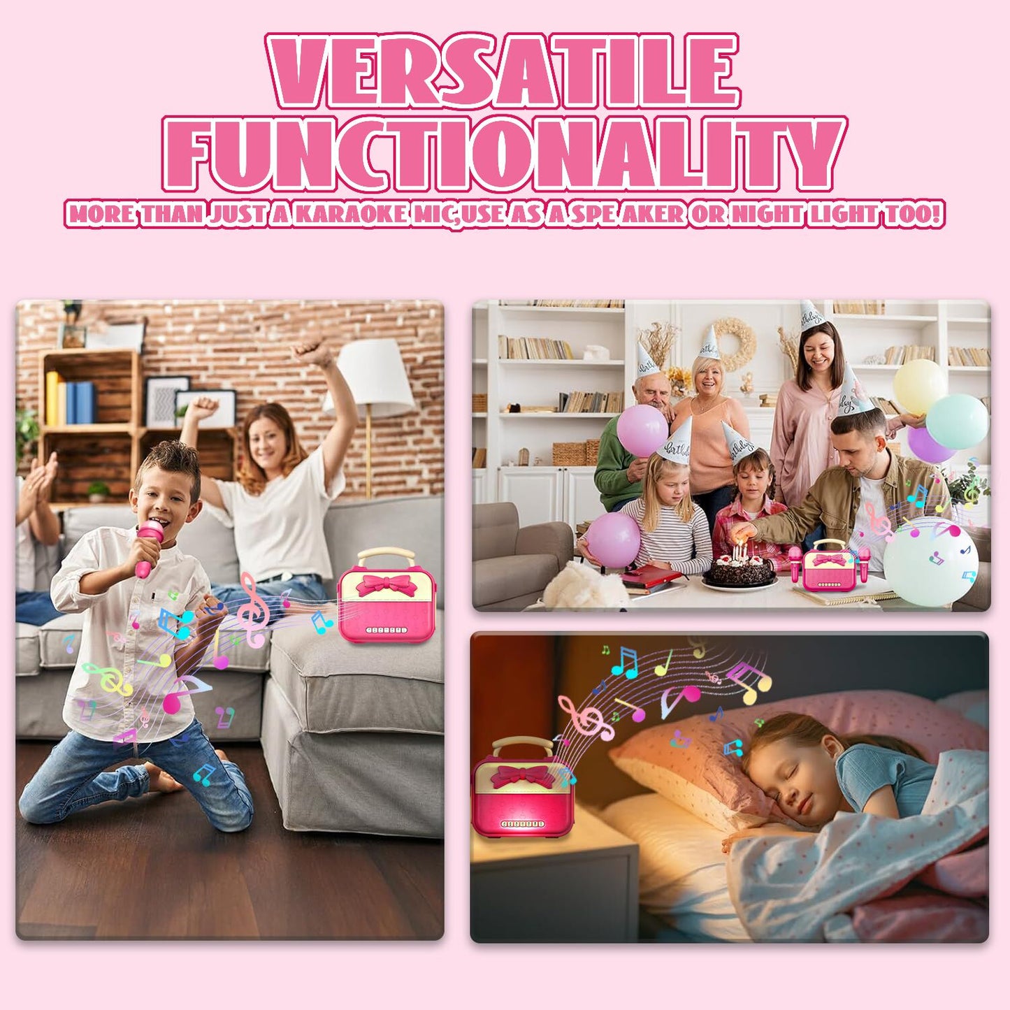 Kids Microphone Toys for Girls 3-6 Years, Karaoke Machine for Kids Girls Toys Ages 4-6, Musical Toys for Girls 3 4 5 6 Year Old, (Pink)