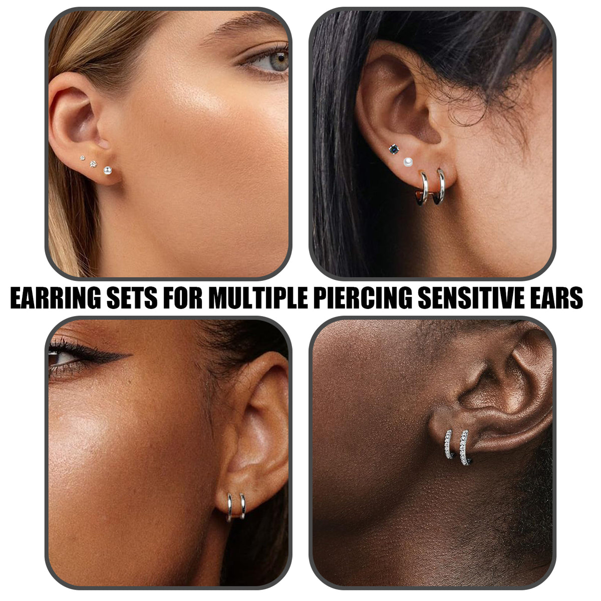 11 Pairs Surgical Steel Hoop and Flat Back Earrings Set, Piercing Cartilage Stainless Steel Titanium Stud Earrings for Women Men Adult (Silver)