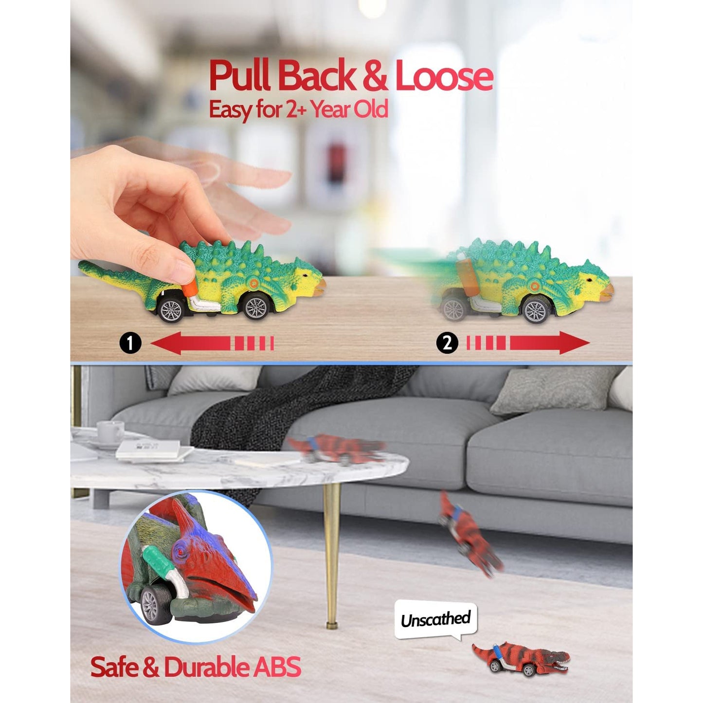 6 Pack Dinosaur Pull Back Car Toys for Boys 3-5, Boys and Toddlers Gifts, Dinosaur Toys for Boys 2 3 4 5 Year Old