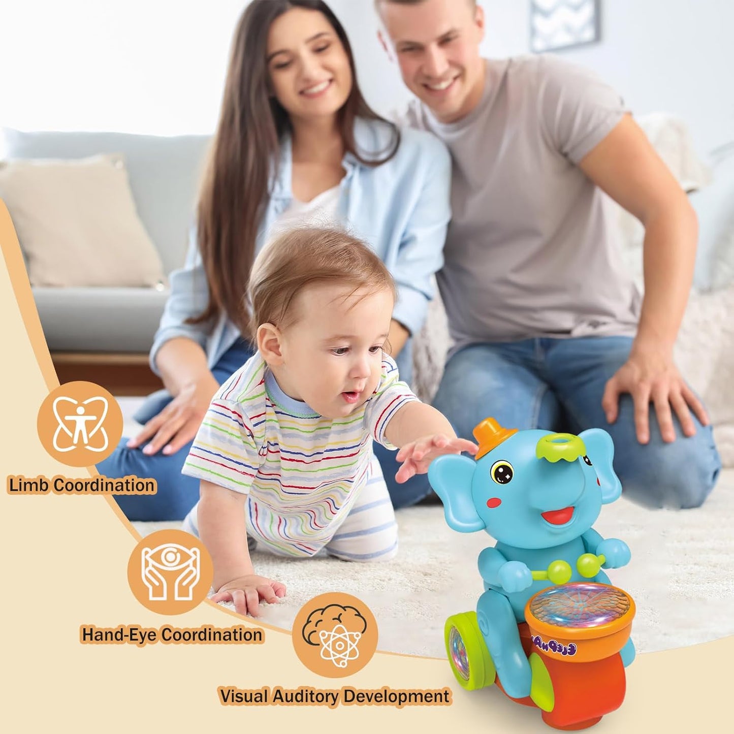 Baby Toys 6-12 Months,Elephant Musical Crawling Toys for 6 7 8 9 10 11 12 Months, Birthday Gifts,Easter Toy Gifts for 1 Year Boy Girl