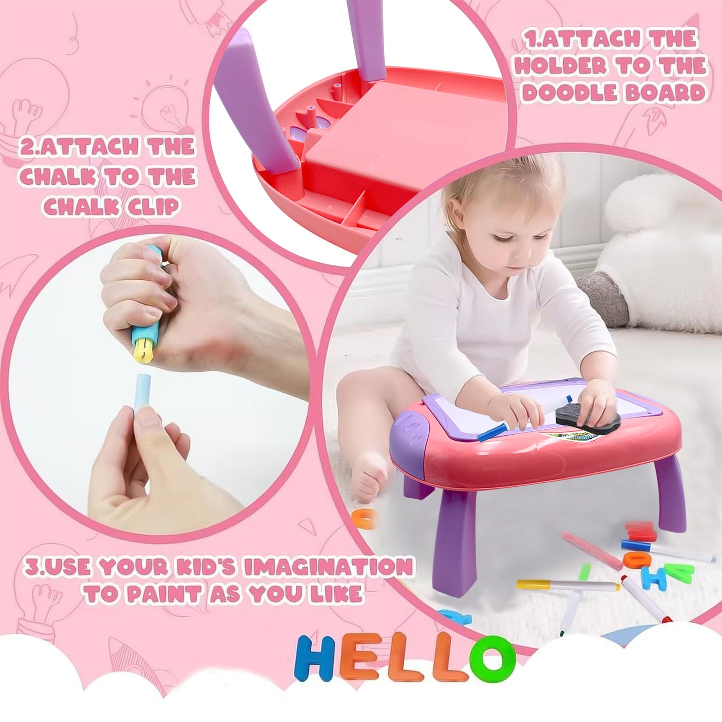Learning Toys for 2 3 4 5 6 Years Old Boys Girls, Educational Toddlers Toys for 2 3 4 Year Old Boys Girls, Drawing Board for Toddlers 1-3 Birthday Gifts(Pink)