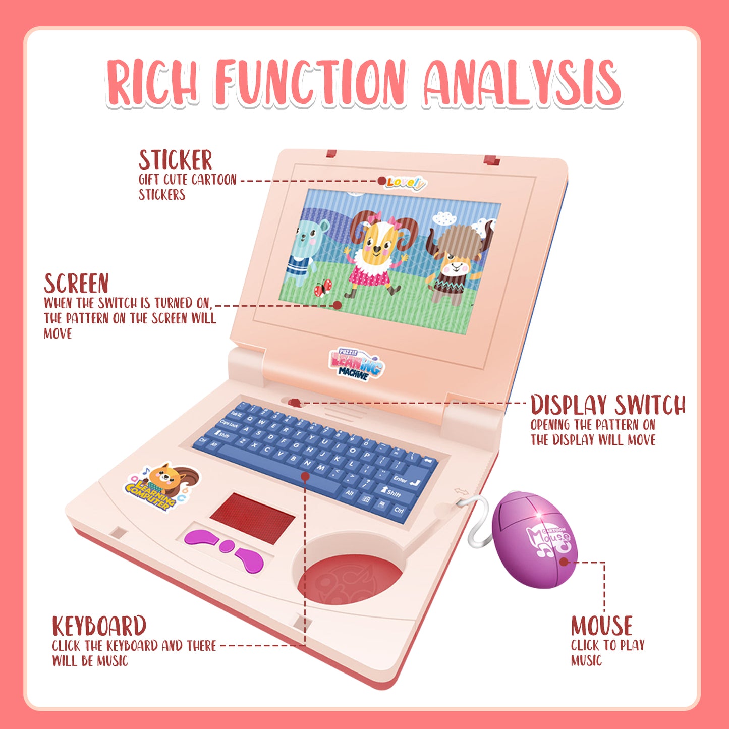 Kids Laptop, Learning Computer Toys for Toddlers 3-5-7 Year Old Girls, Educational Learning Computer Toys for Girls 3 4 5 6 Year Old
